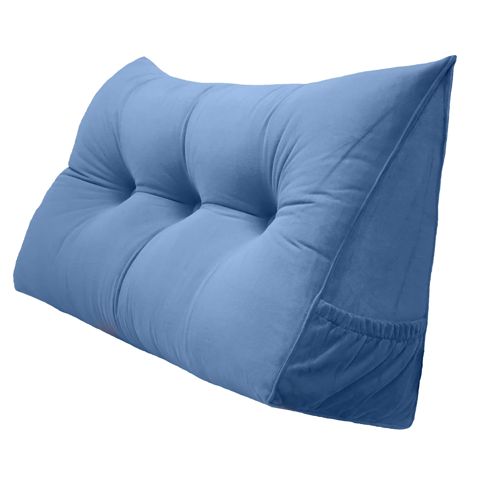 PEACHWELL Triangular Reading Bed Rest Pillow Large Bolster Cushion Headboard Backrest Wedge Pillow with Removable Cover and Two Large Side Pockets Steel Blue Twin 39 inches