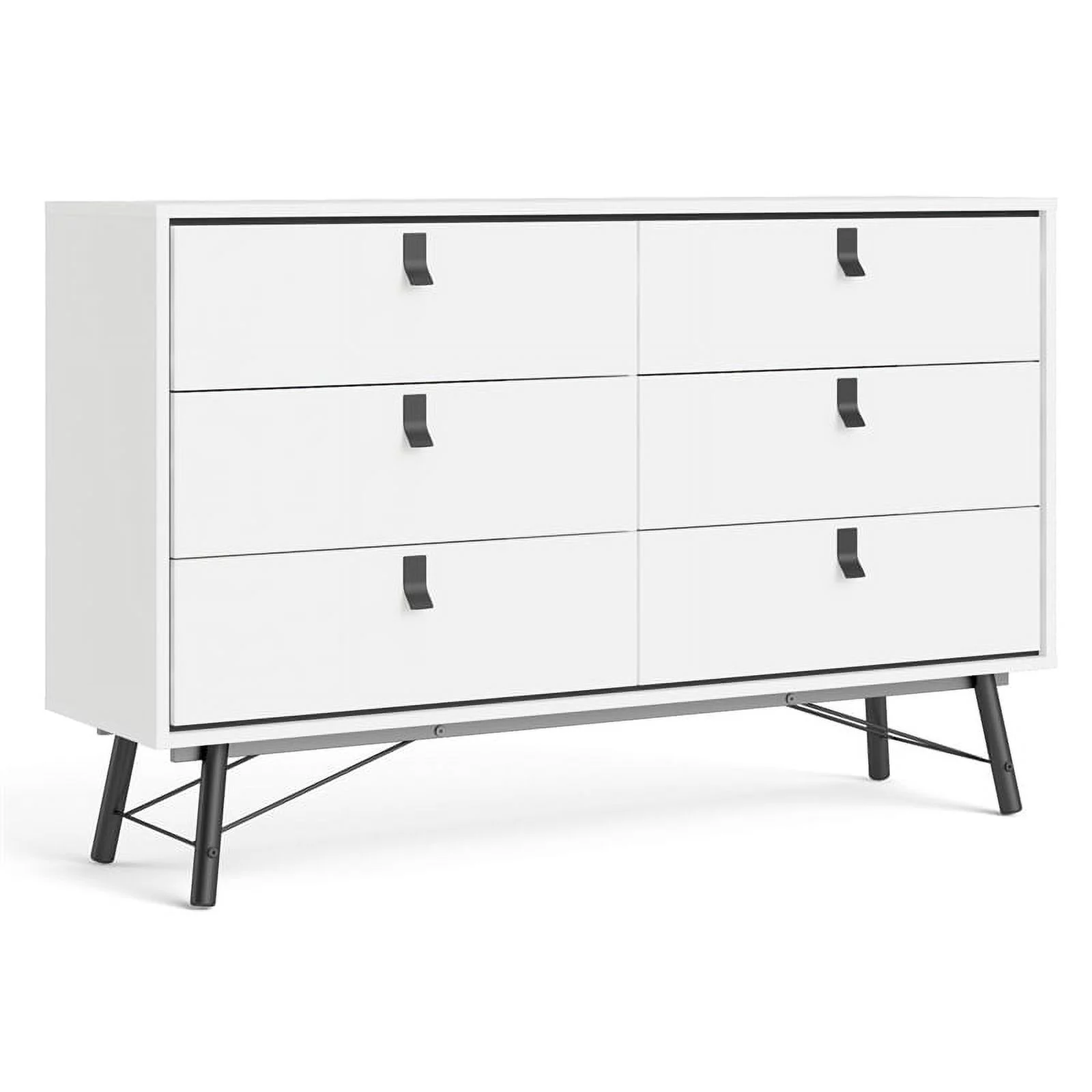 Pemberly Row Engineered Wood 6 Drawer Double Dresser in White Matte and Black