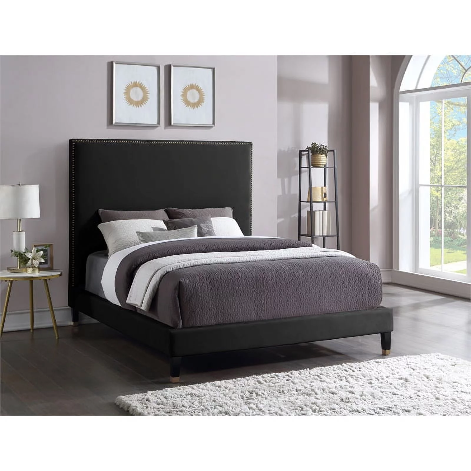 Meridian Furniture Harlie Black Velvet Queen Bed