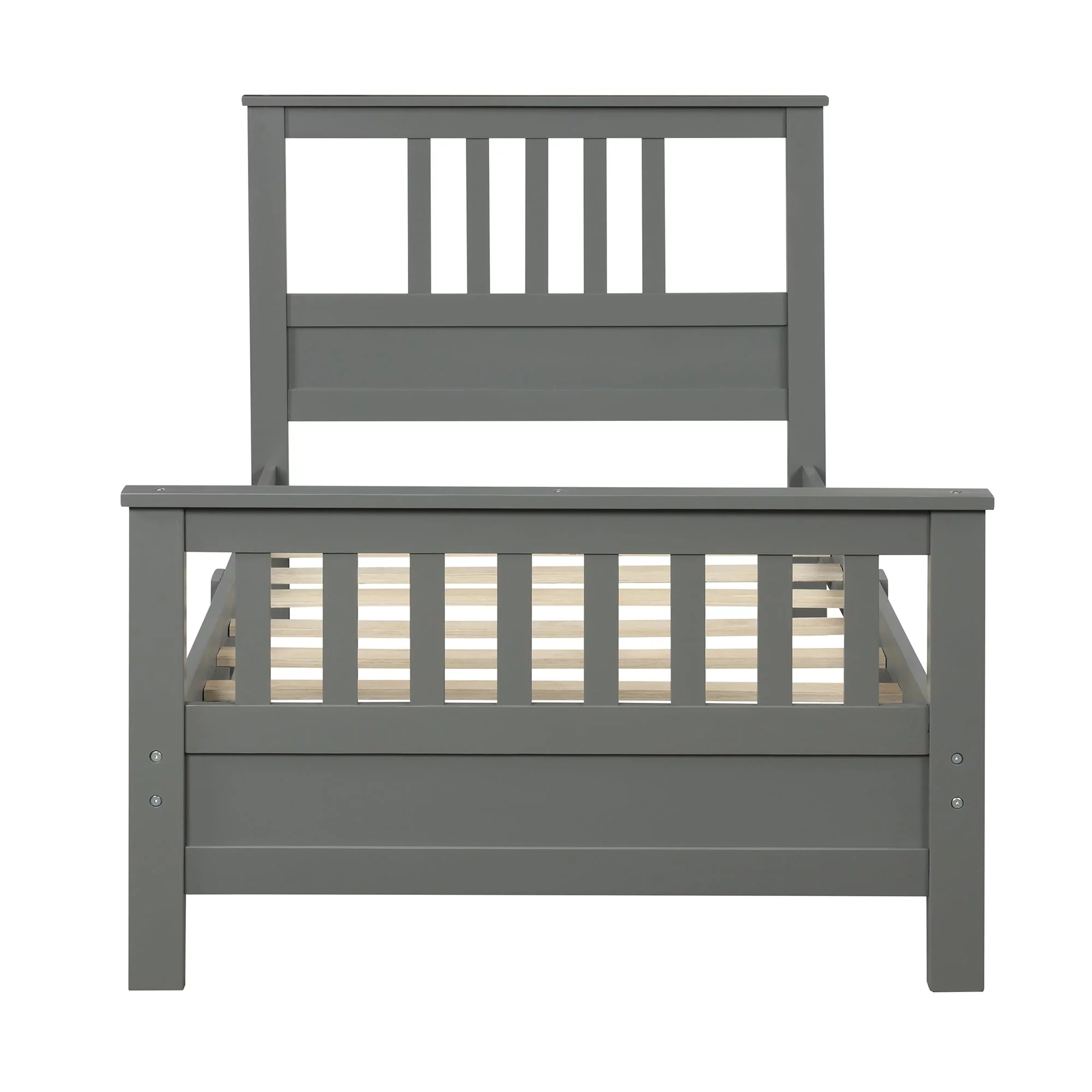Gray 75.9'' Simple And Stylish Assembly Solid Pine Wood Platform Bed With Solid Headboard and Footboard, Twin