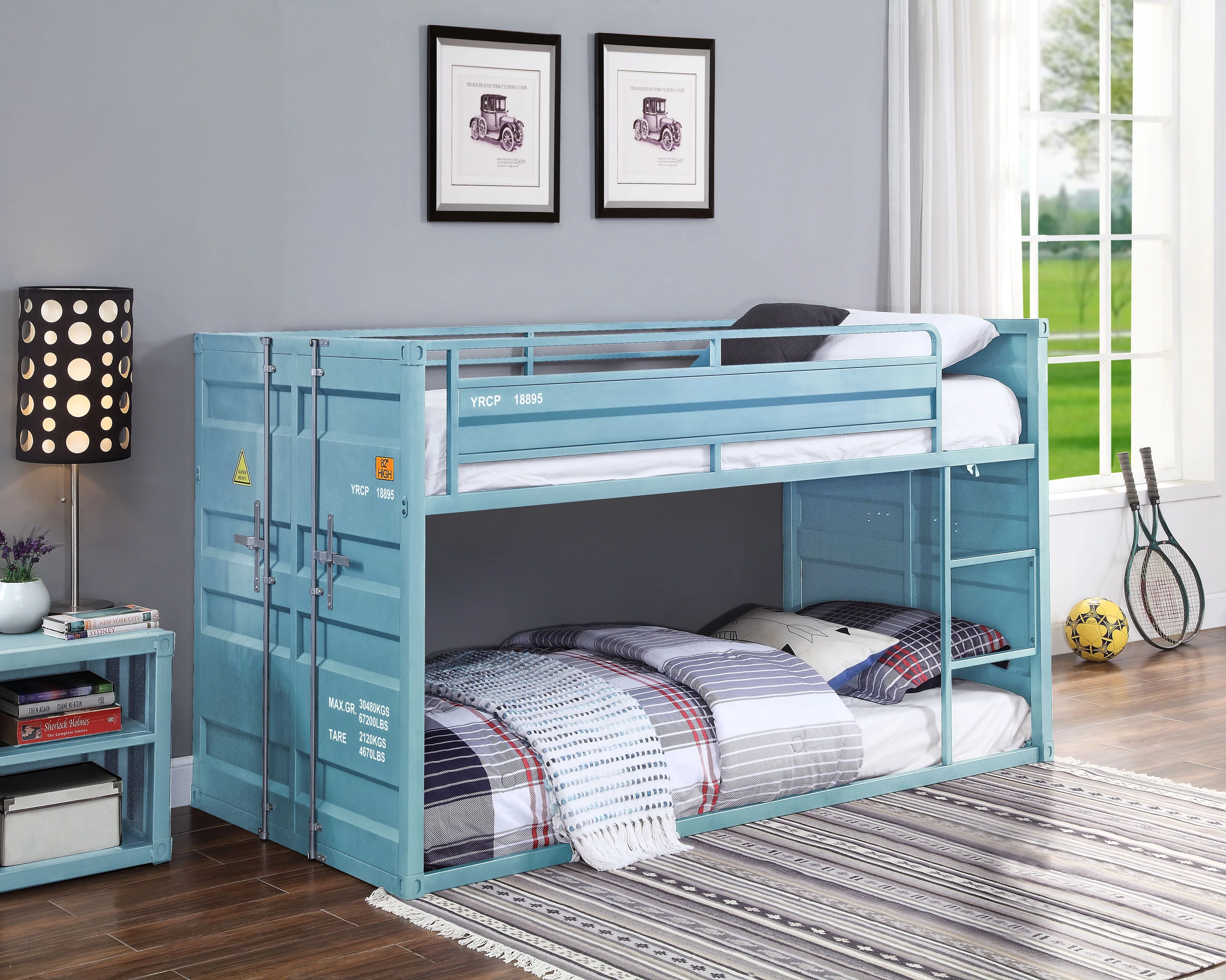 Miekor Furniture Cargo Twin/Twin Bunk Bed, Aqua Finish