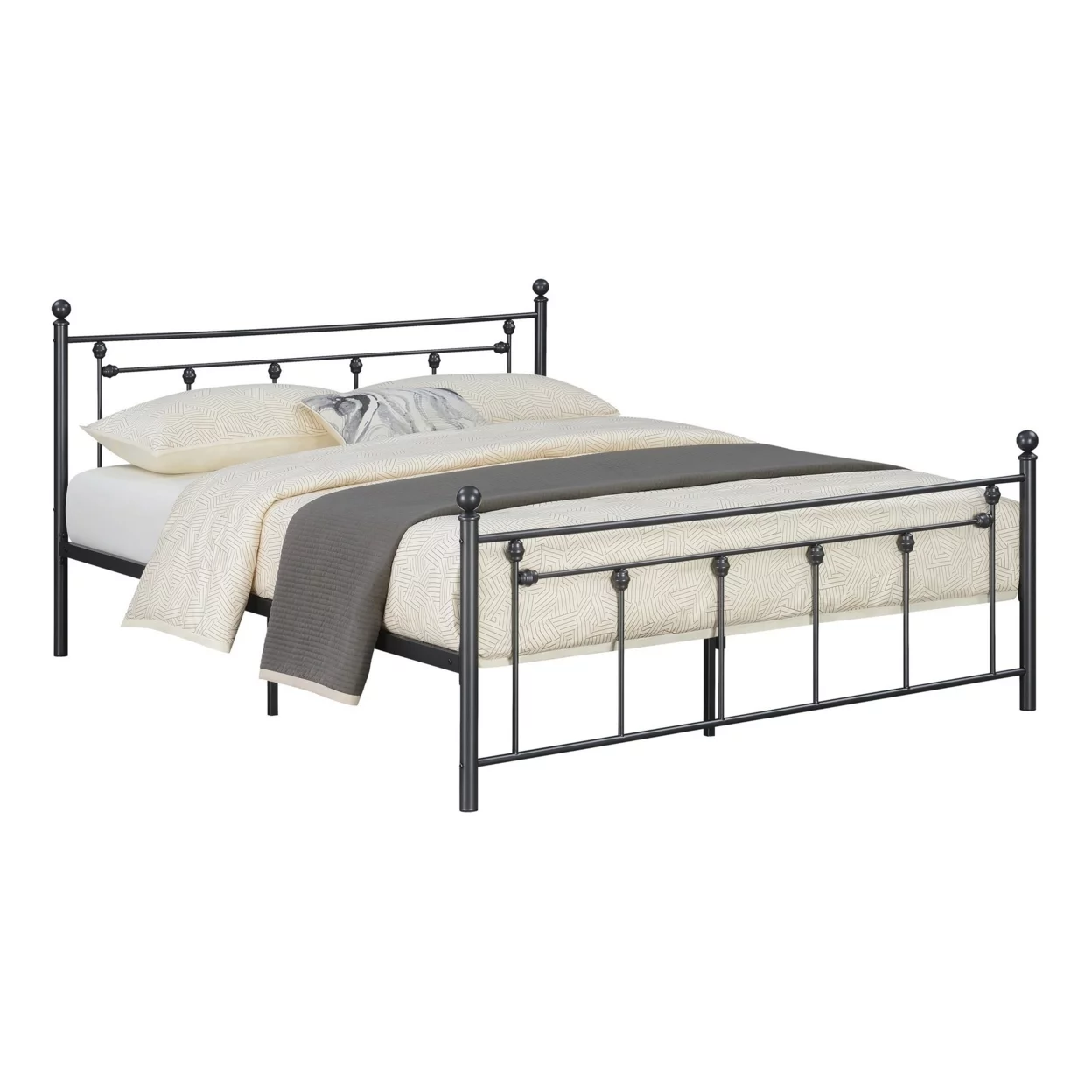 Olly Modern Queen Size Bed Heavy Steel Metal Frame Slatted Matte Black