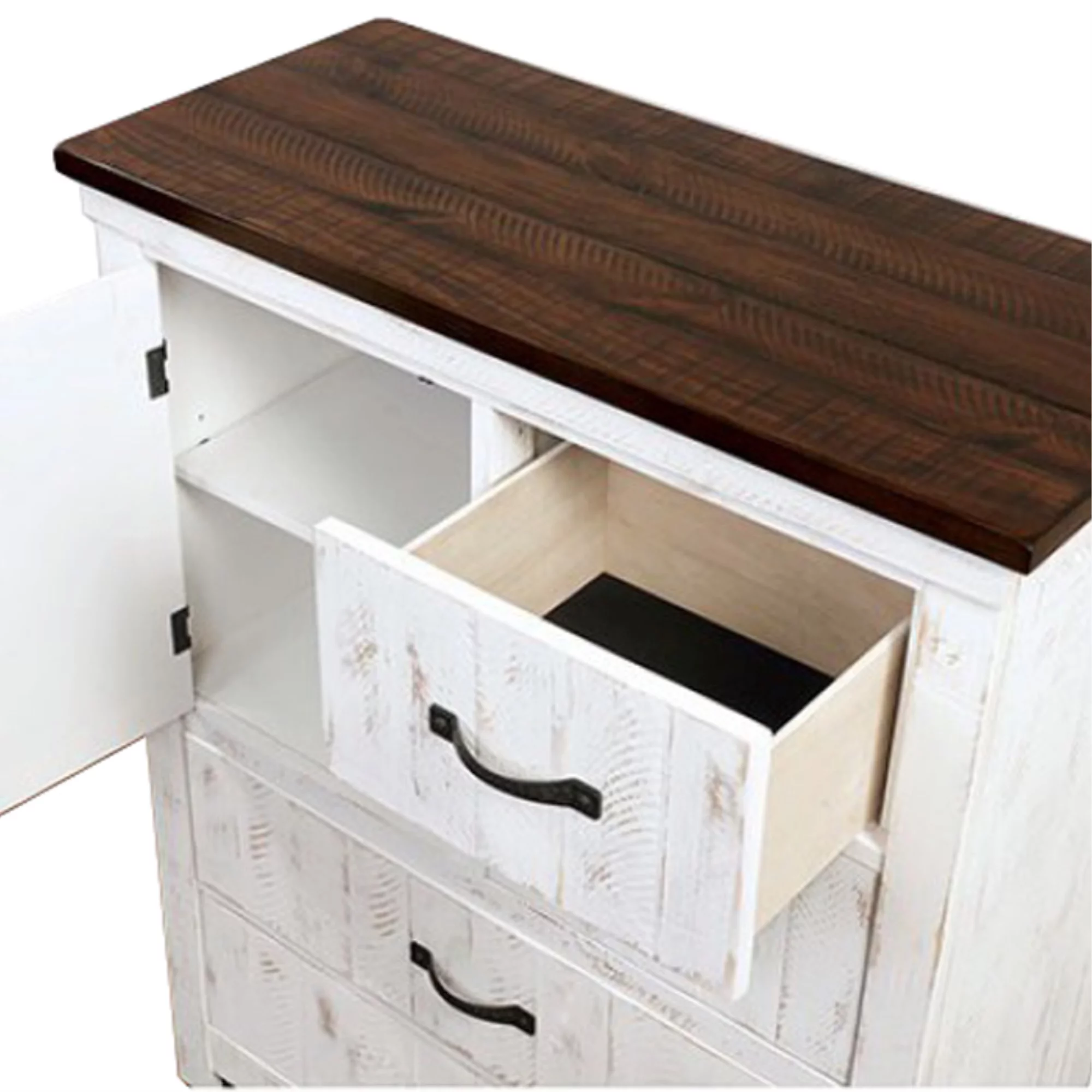 Benjara BM245812 42 x 20.5 x 52.3 in. Plank Design Chest with 4 Drawers & Contrasting Top, White & Brown