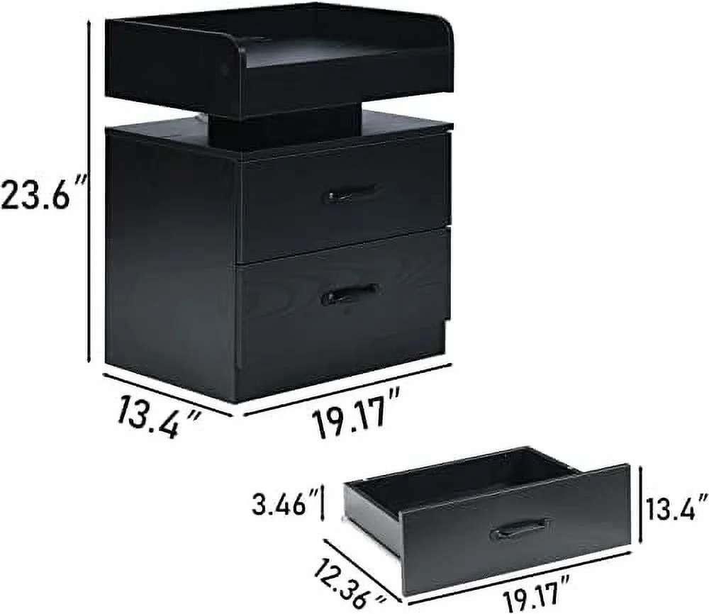 NLIBOOMLife Nightstand with Charging Station Bedside Table with Led Light Modern End Table with Drawers LED Light Nightstand for Bedroom Living Room Black