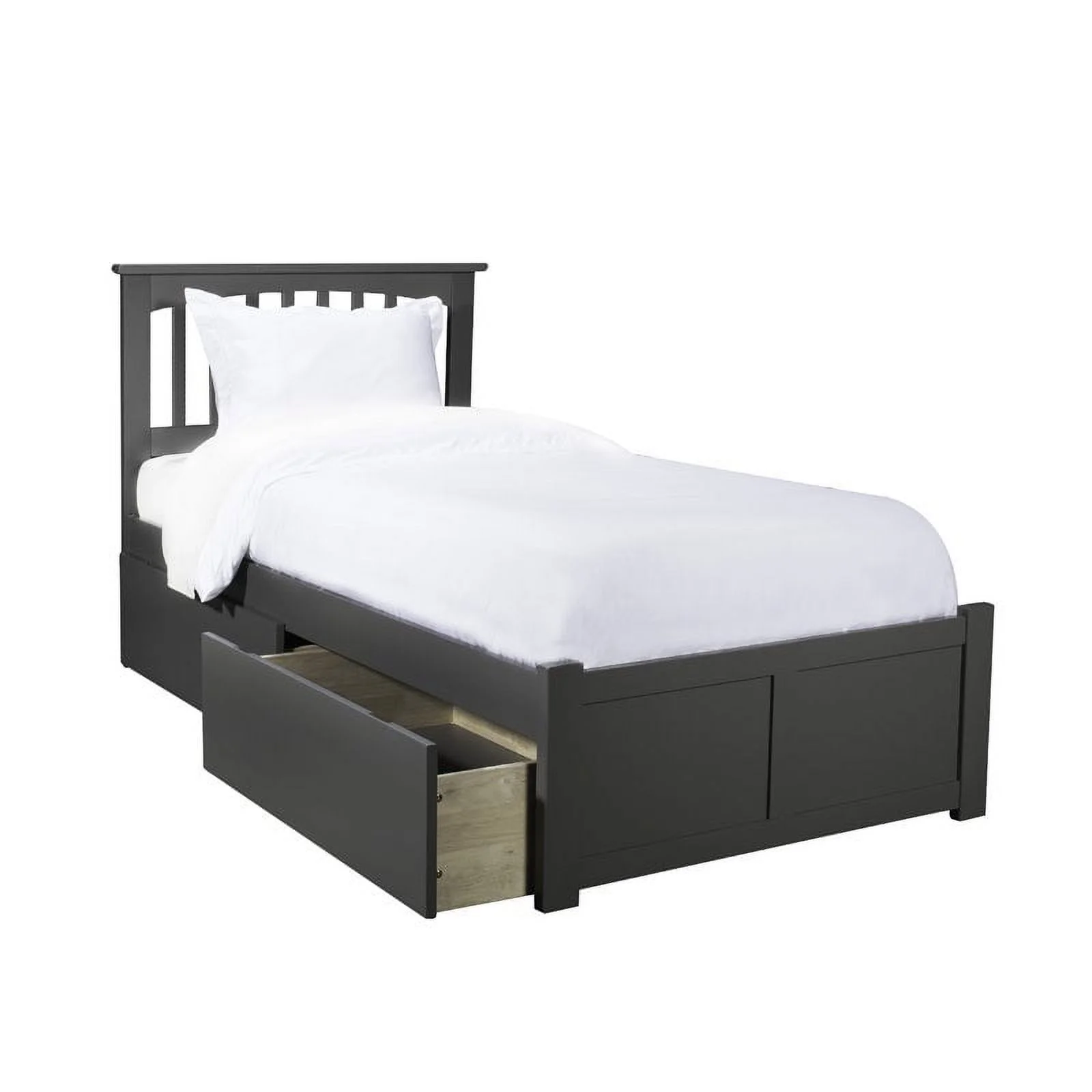 Leo & Lacey Twin XL Platform Bed with Footboard and 2 Urban Bed Drawers in Gray