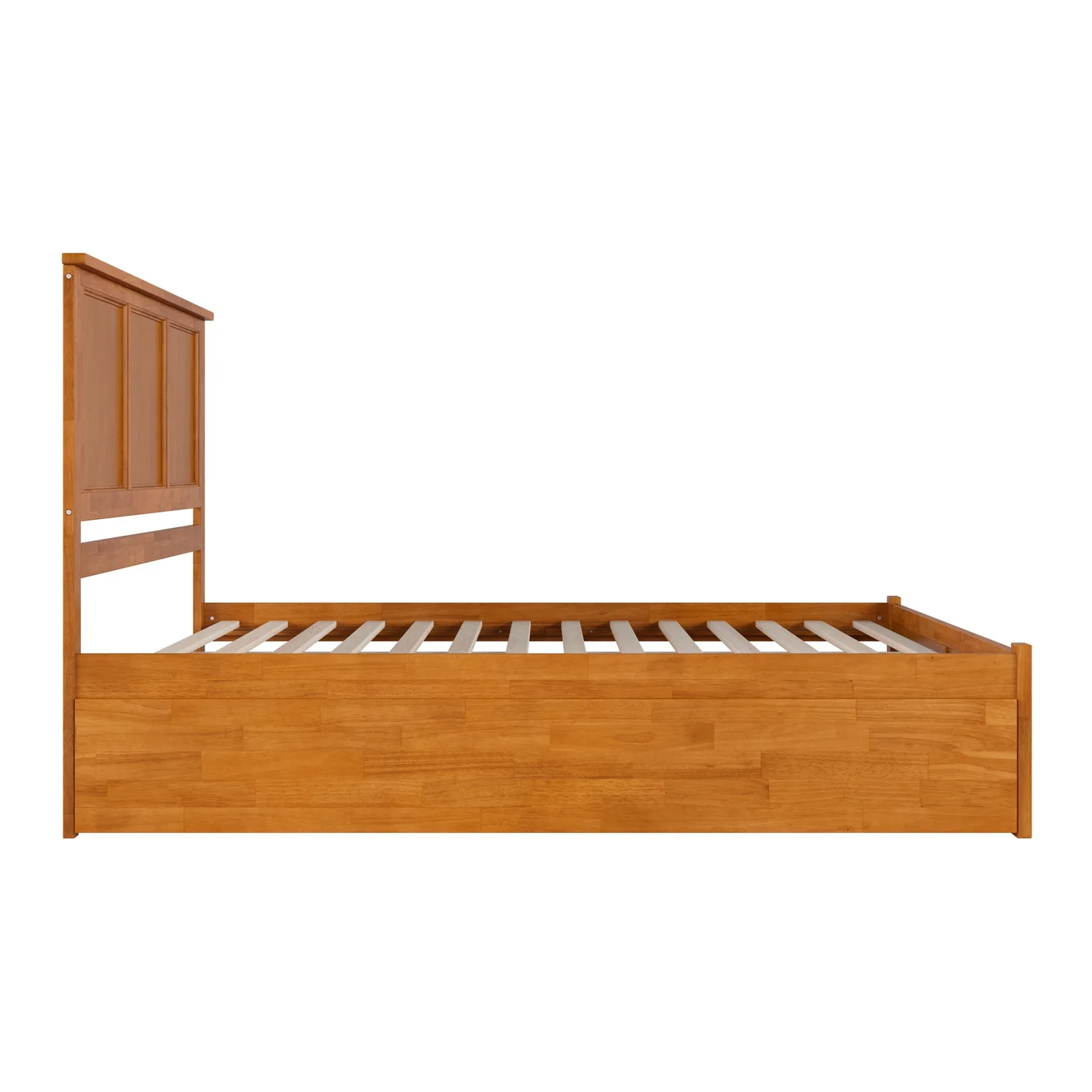 Madison King Wood Platform Bed with Footboard and TXL Trundle in Light Toffee