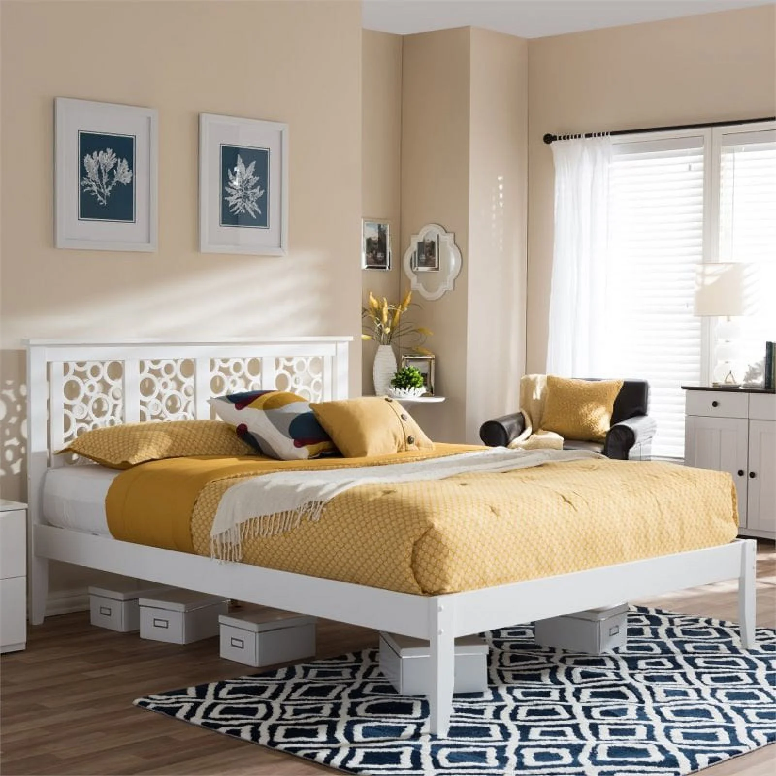 Bowery Hill Contemporary Full Solid Wood Platform Bed in White