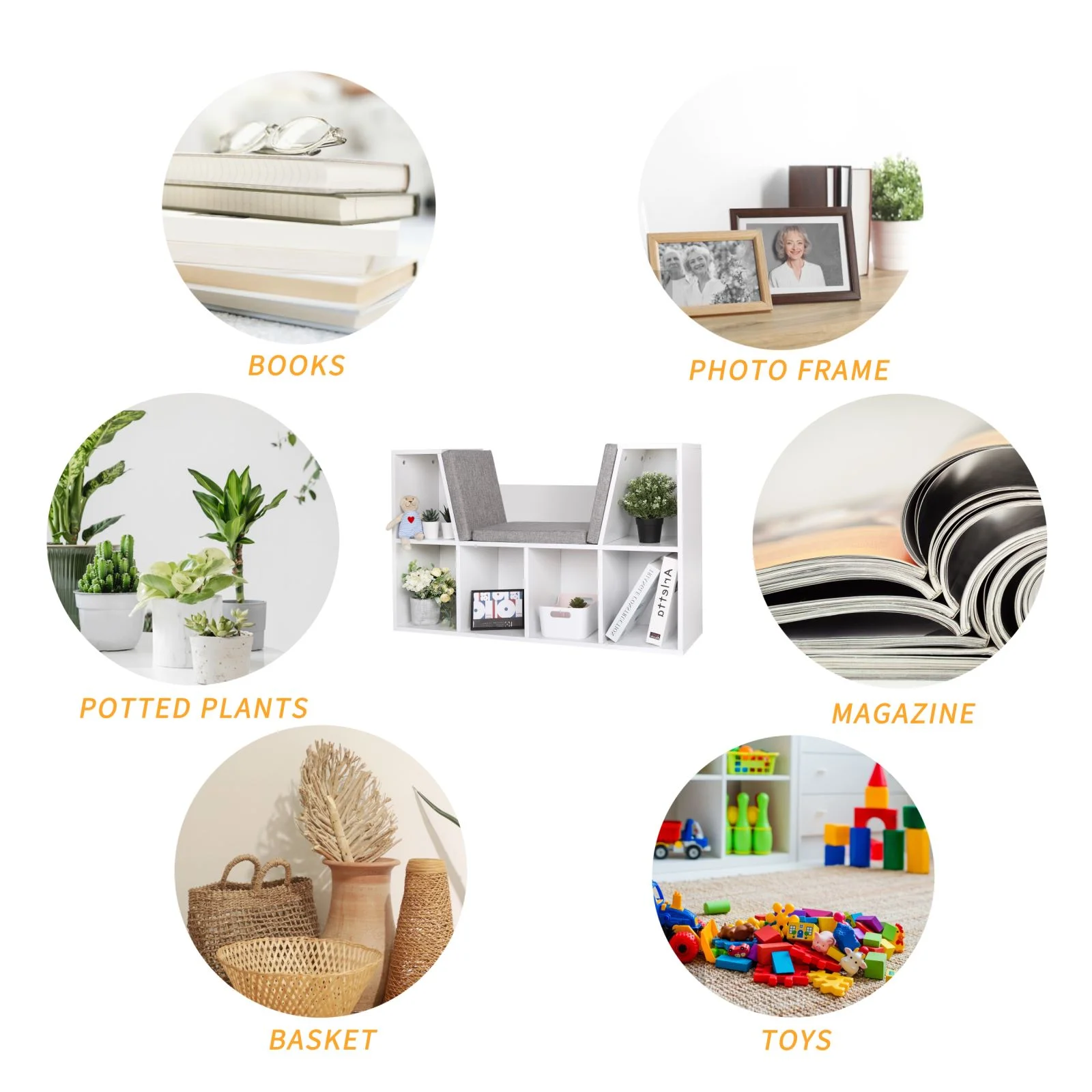 VEIKOUS 6 Cubby Kid Storage Cabinet, Wood Reading Nook Bookshelf & Toy Storage for Home, White