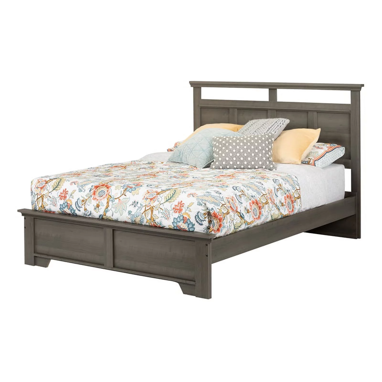 Pemberly Row Platform Bed and Headboard Set Queen Gray Maple