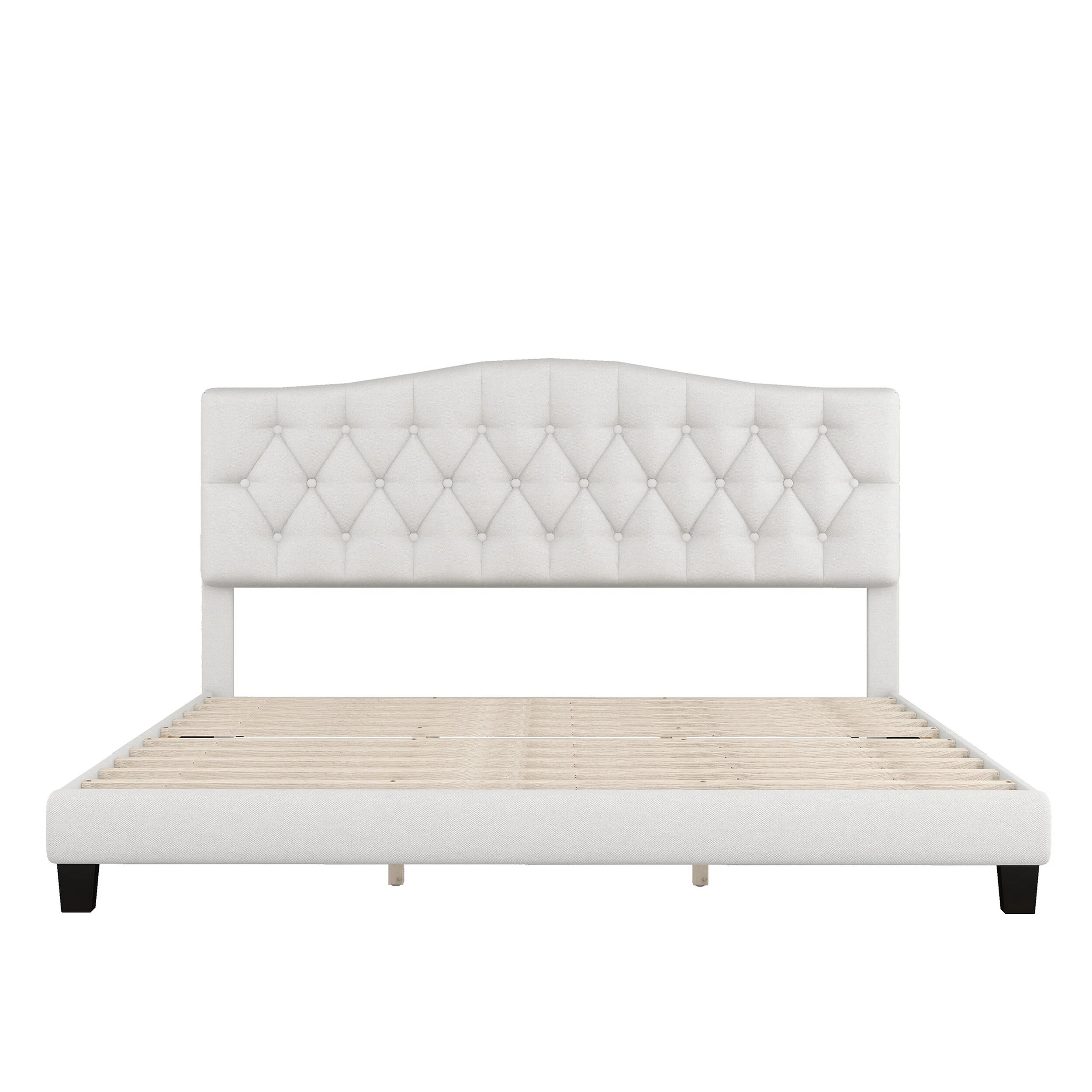 Cody King Size Platform Bed with Diamond Button Tufted Headboard, Beige
