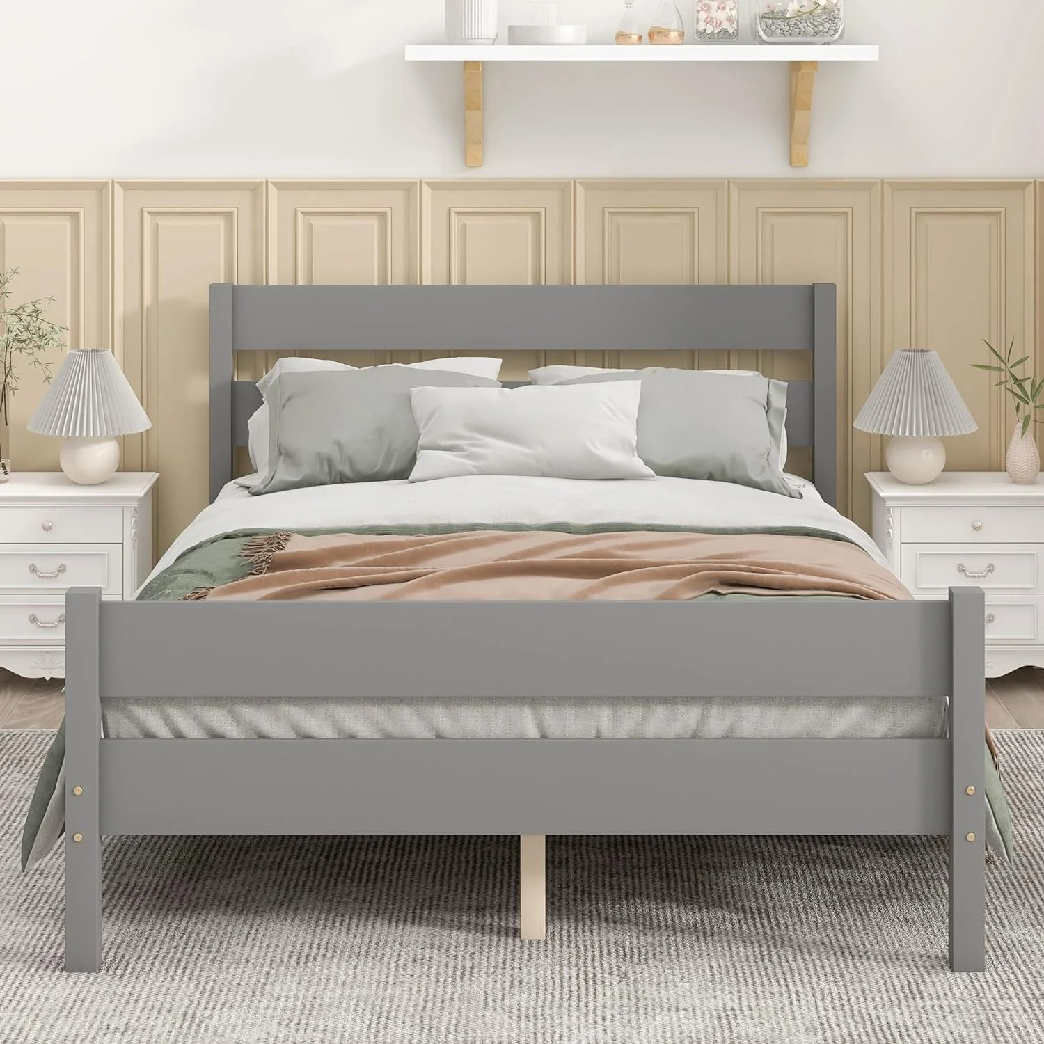 Full Bed With Headboard And Footboard, Solid Wood Platform Bed Frame (Full Size, Gray)