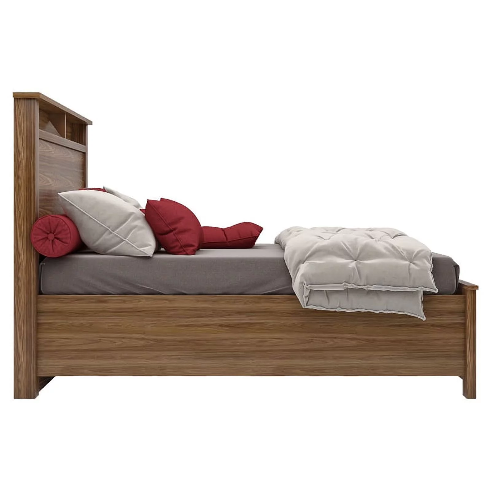 Bowery Hill Modern Design Wood Queen Bed with 2 Drawer Storage and Headboard in Oak