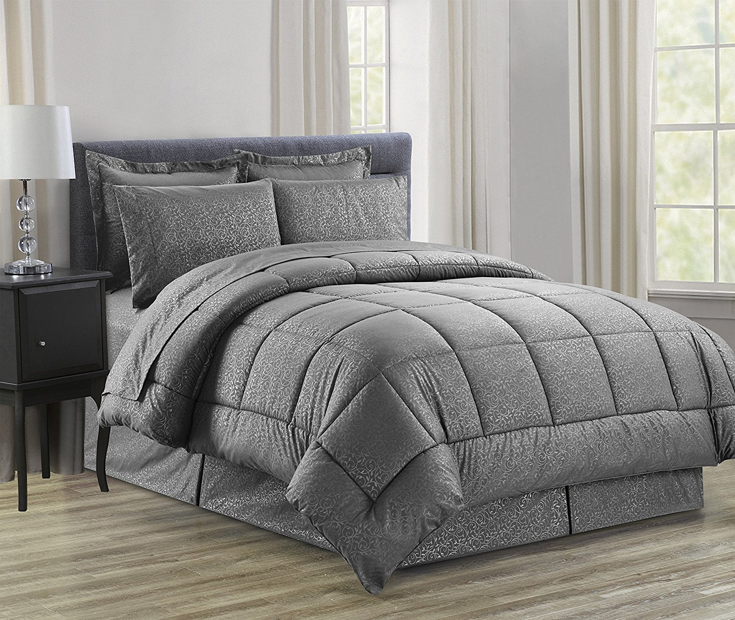 Silky Soft Bed-in-a-Bag 8-Piece Comforter Set -- King Grey