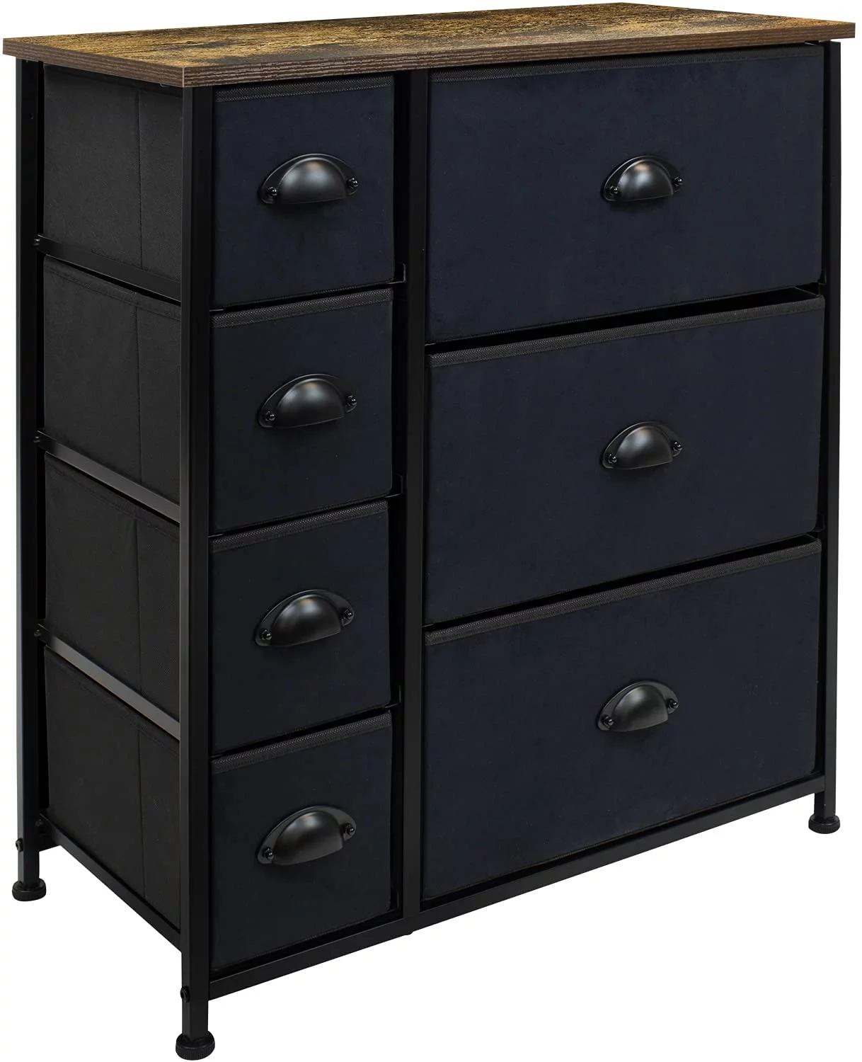 Sorbus 7-Drawer Chest Dresser for Adult Child Bedrooms, Rustic Wood Top, Fabric Drawers - Black