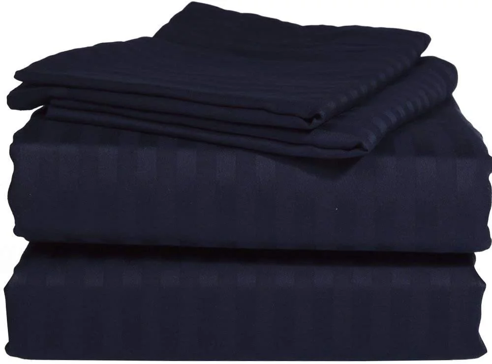 1000 Thread Count 4 Piece Quality Sheet Set 27 Inch Deep Pocket 100% Egyptian Cotton Color Navy Blue Stripe Size Twin XL