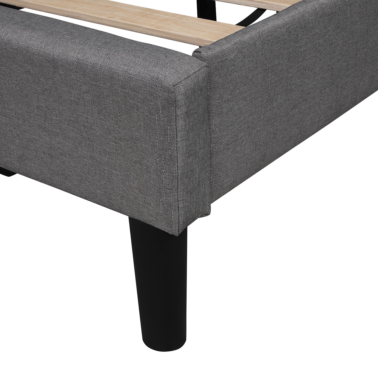 Inofia Upholstered Scalloped Linen Platform Bed, Twin Size, Gray