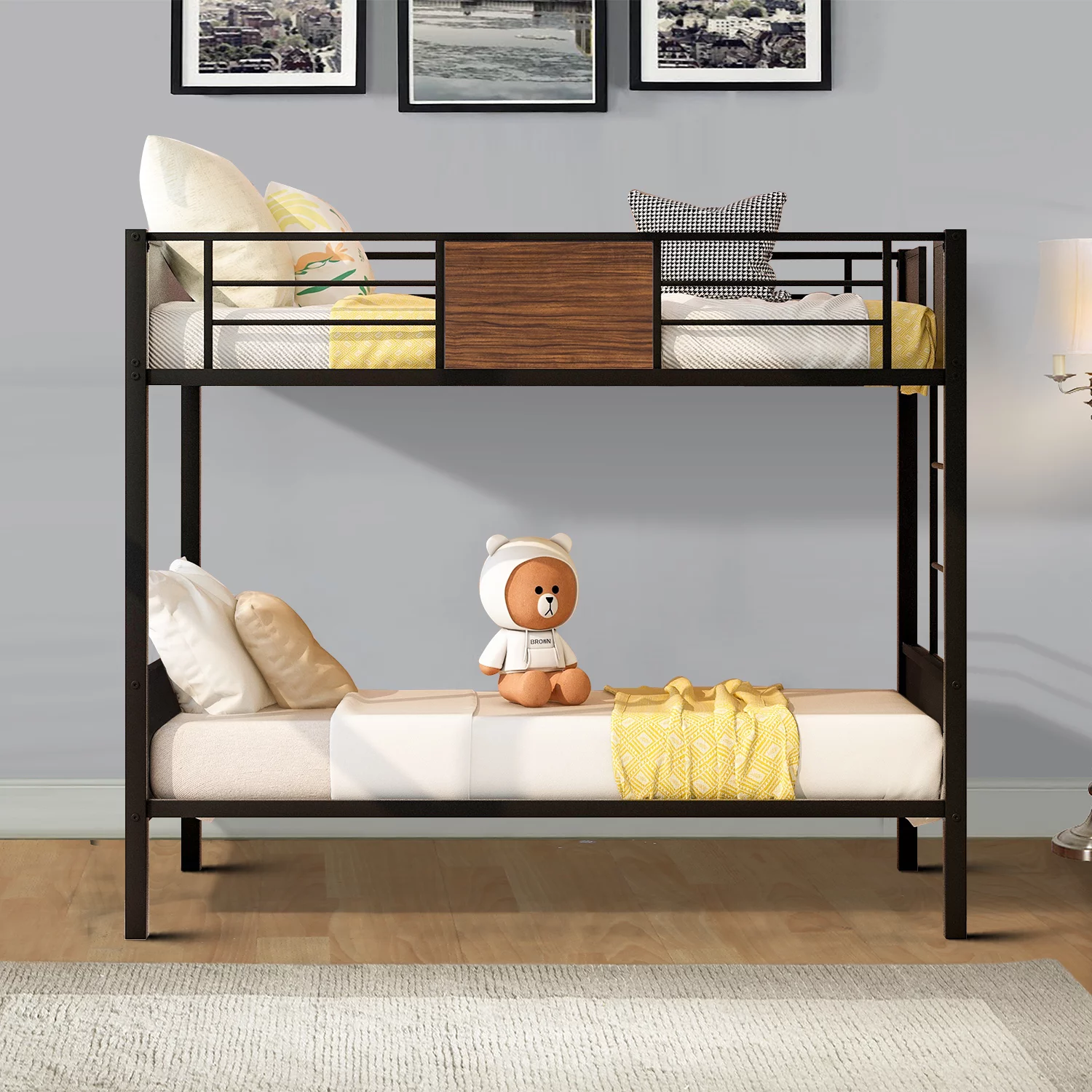 Metal Bunk Bed with ladder, Twin Size Bed with Guardrail for Bedroom, Dormitory