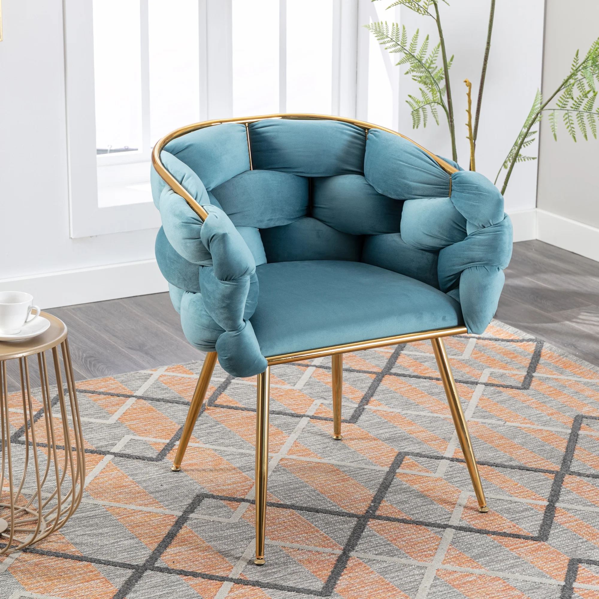 modern simple leisure velvet single sofa chair bedroom lazy person household dresser stool manicure table back chair blue