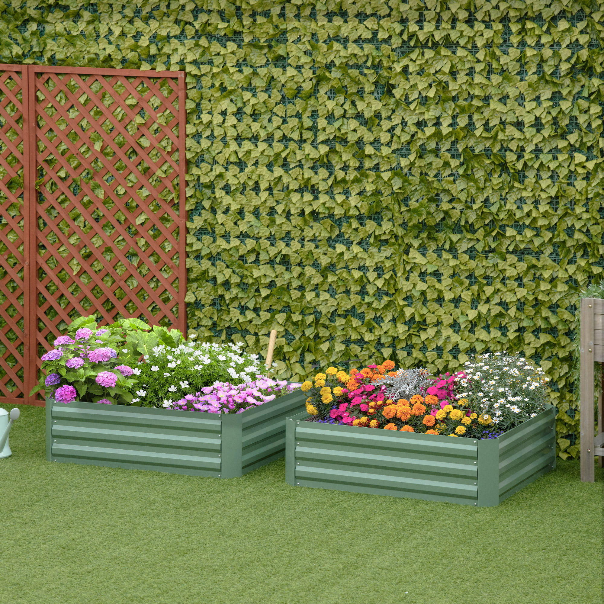 Outsunny Set of 2 Raised Garden Bed Galvanized Planter Box Easy Setup