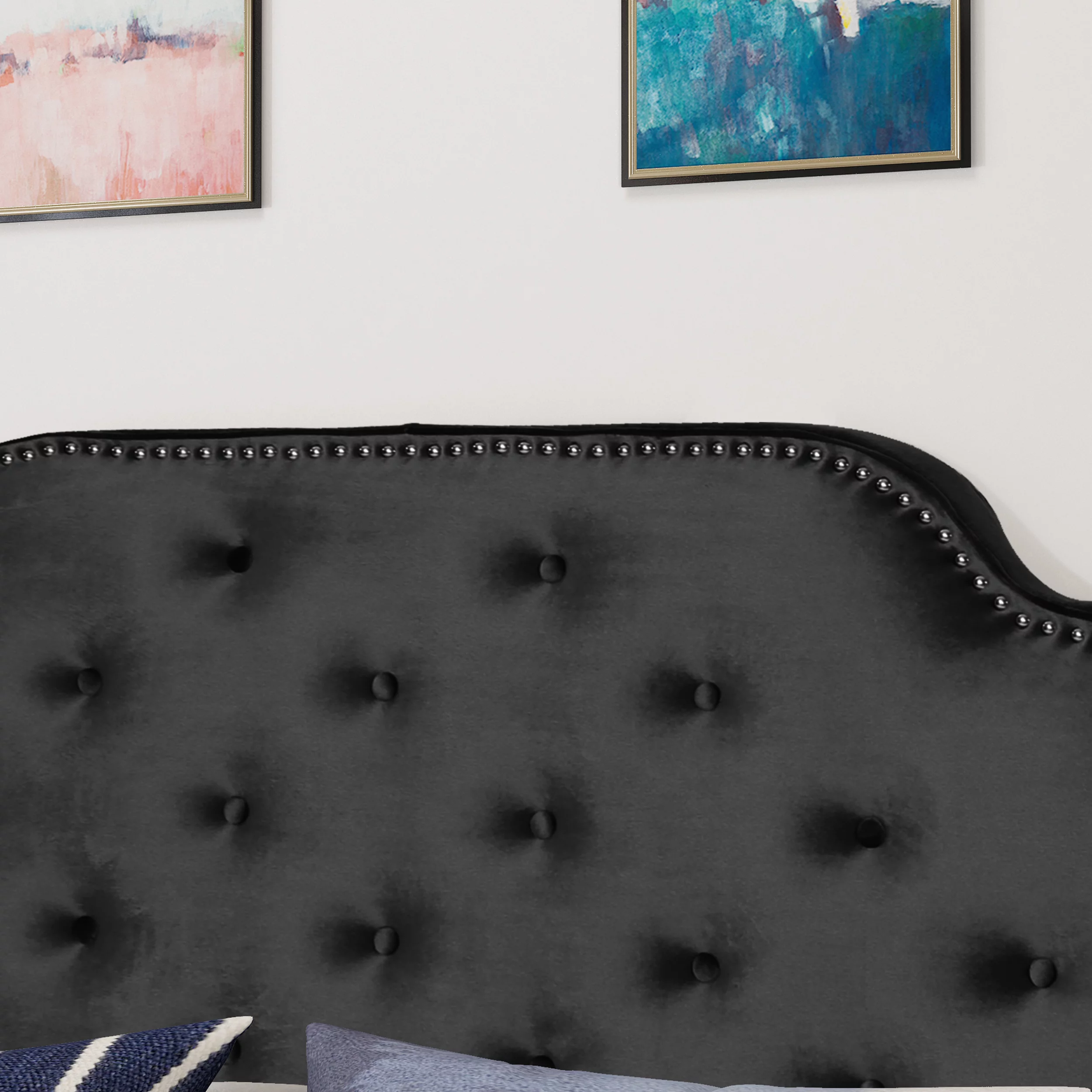 Noble House Miller Velvet Queen/Full Headboard, Black