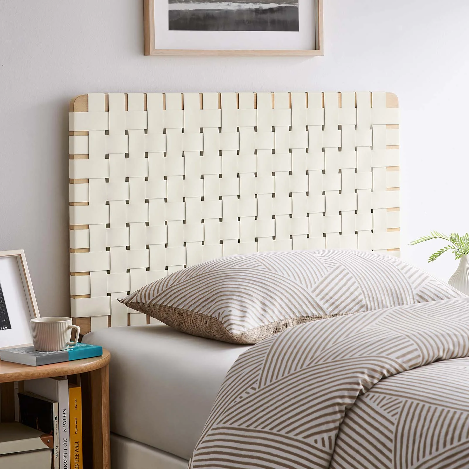 Modway Sparta Weave Twin Vegan Leather Headboard in Natural Beige