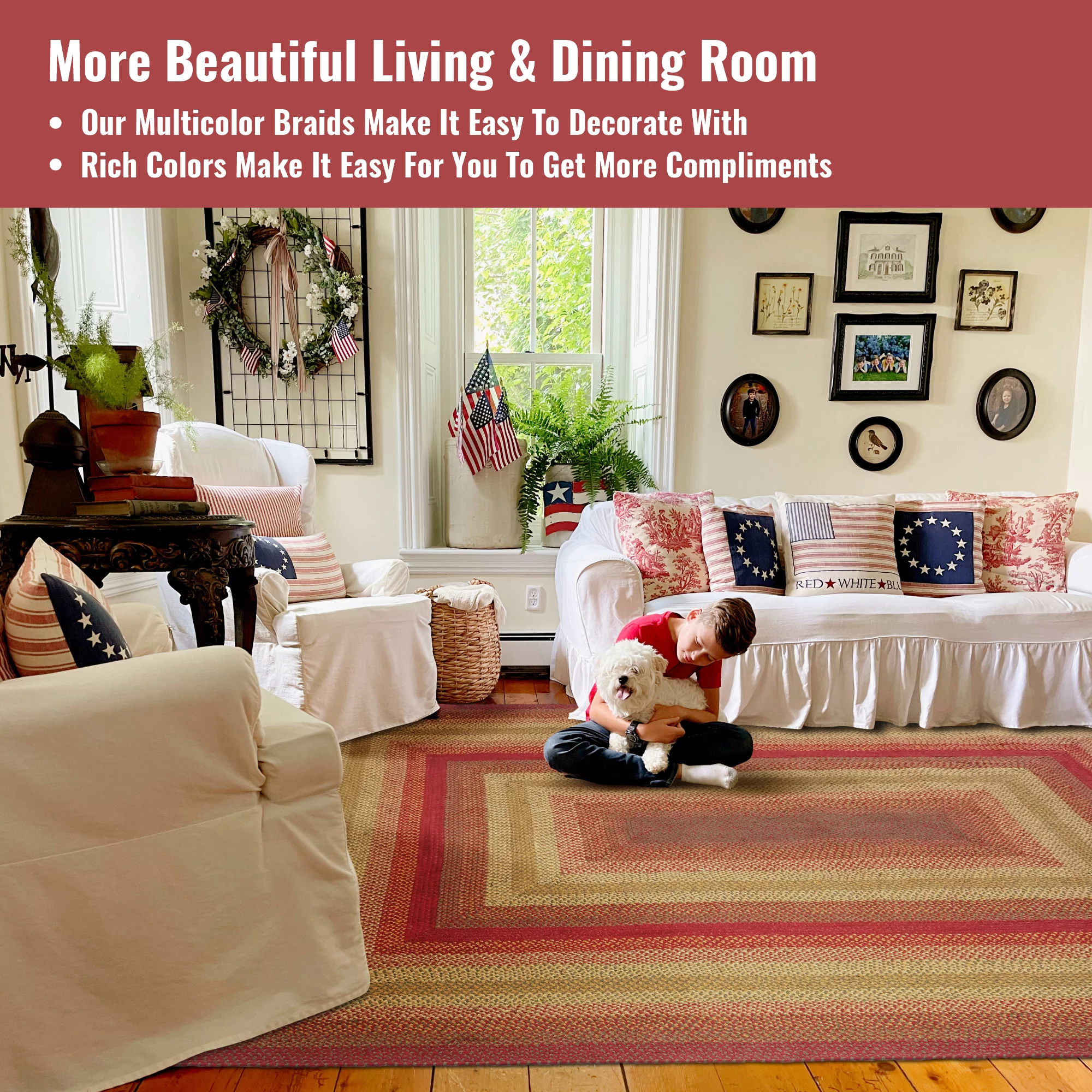 Homespice Cider Barn Wine Red Braided Rug 4x6' Entryway Rugs and Country Style Kitchen Rugs