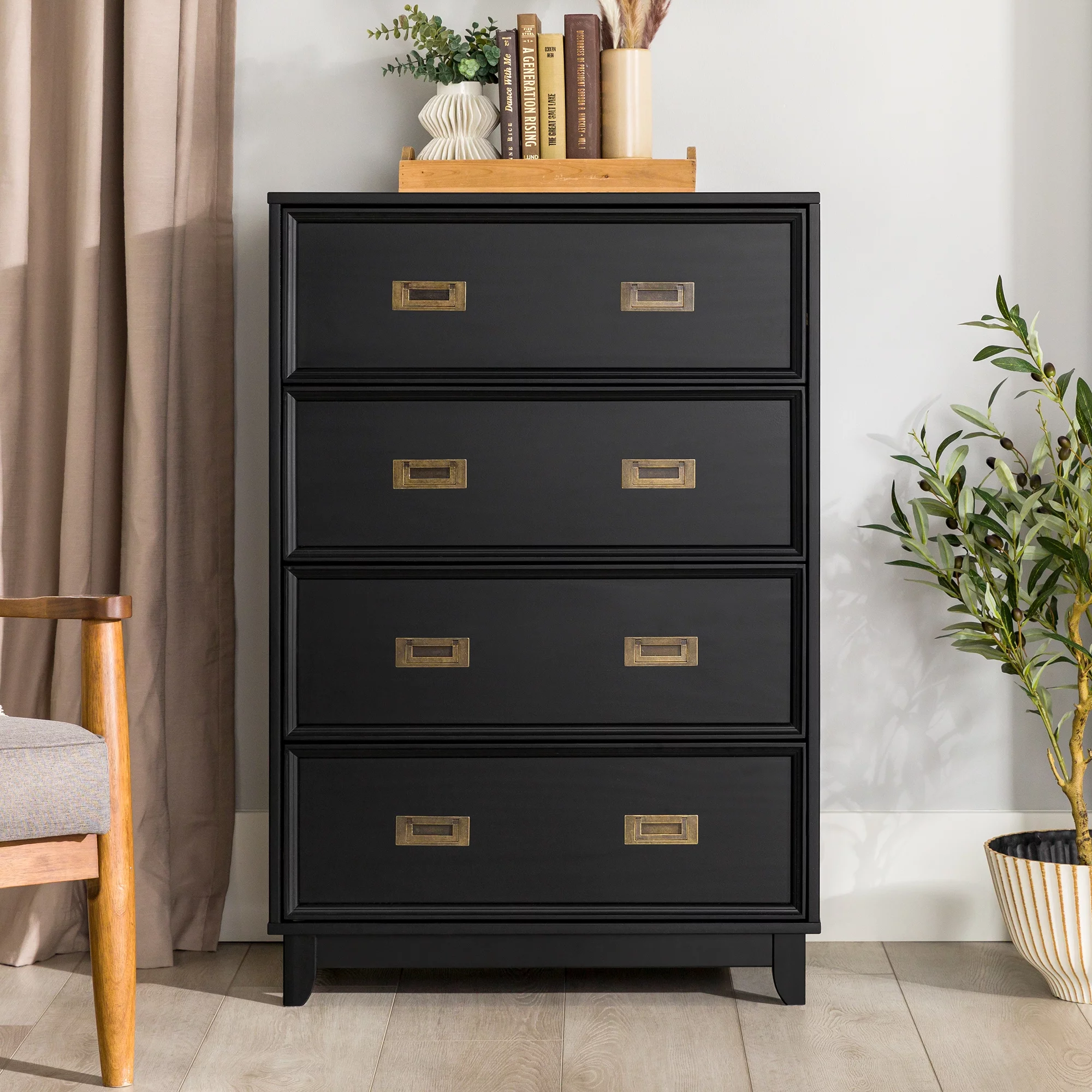 Walker Edison Classic Modern Solid Wood 4-Drawer Dresser, Black