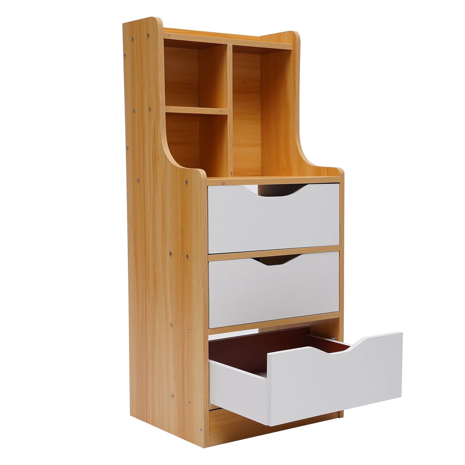 Loyalheartdy Nightstand 3 Drawers Open Storage Cabinet Tall Bedside Table Walnut MDF End Table Rectangular Side Stand