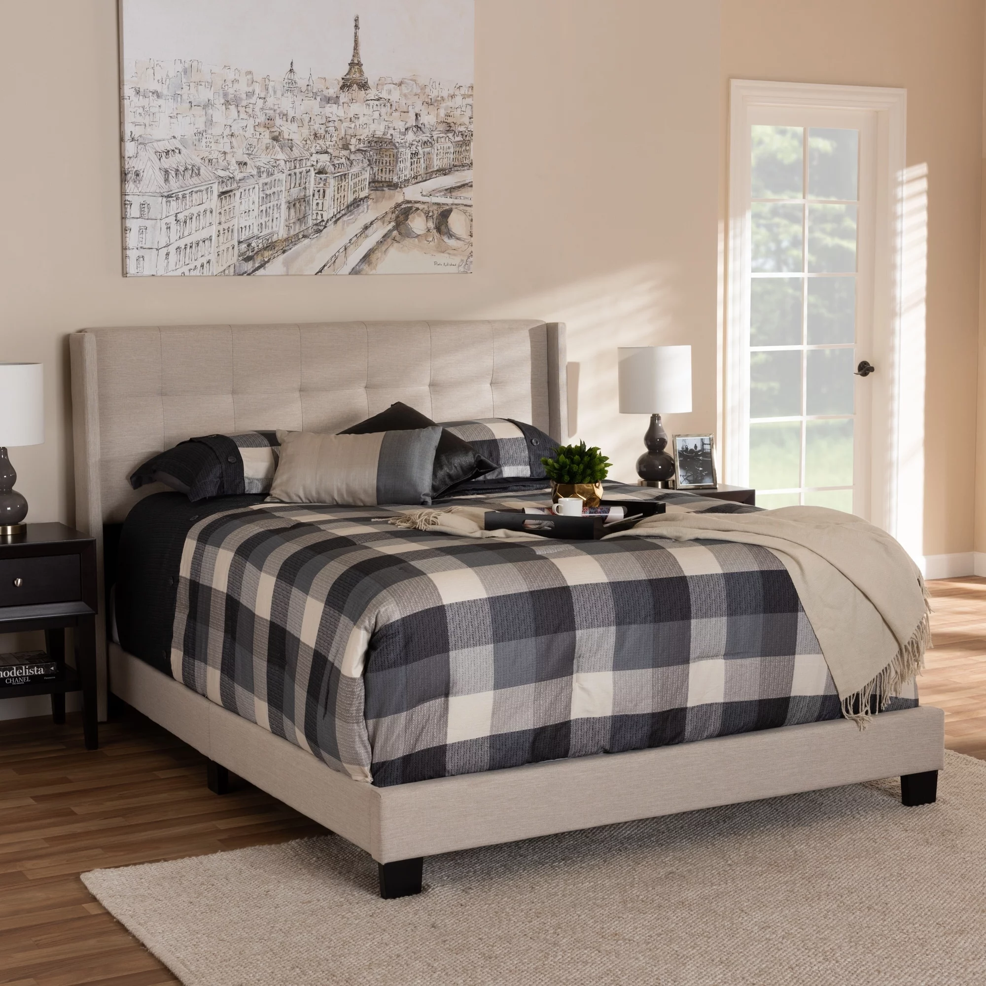 Baxton Studio Contemporary Tufted Fabric Bed by  Beige Queen