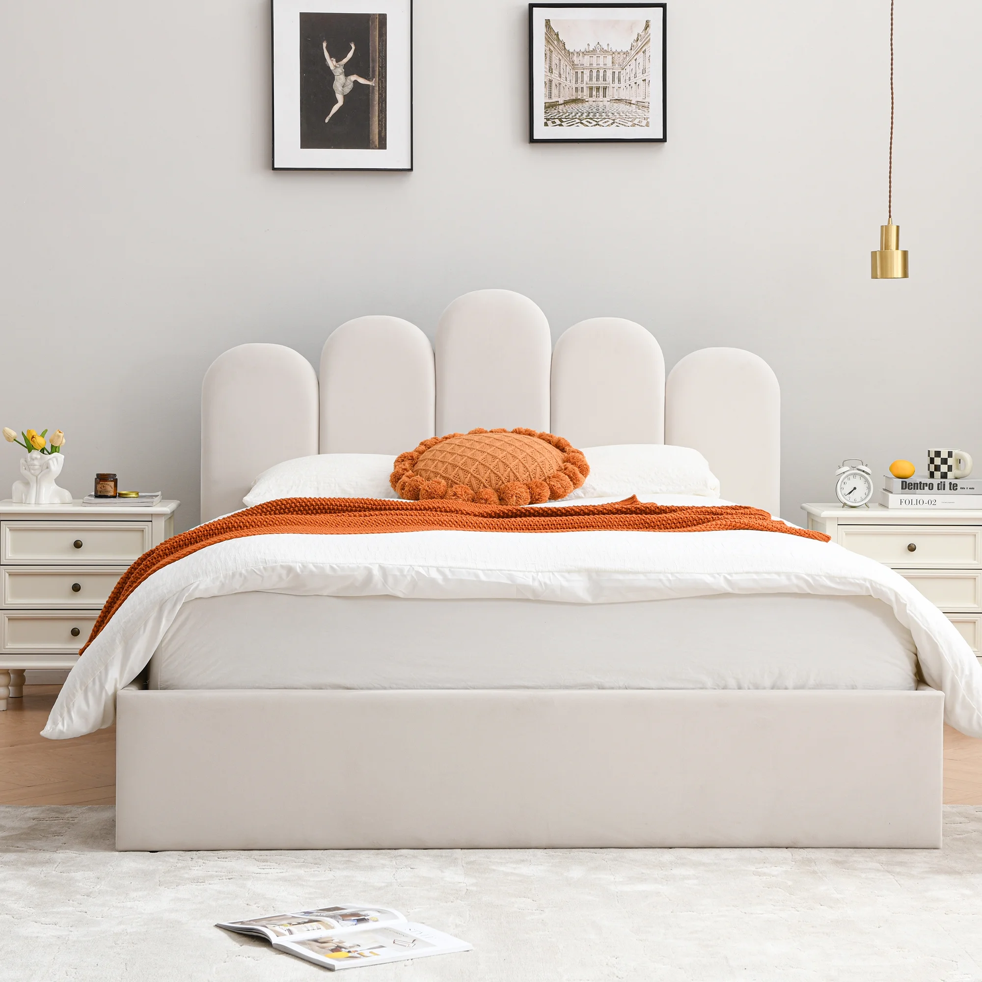 Lift Up Storage Bed Queen Size, Upholstered Platform Bed with Hydraulic Storage System & Wood Slats Support, Queen Bed Frame with Headboard, No Box Spring Needed, Easy Assembly,Cream