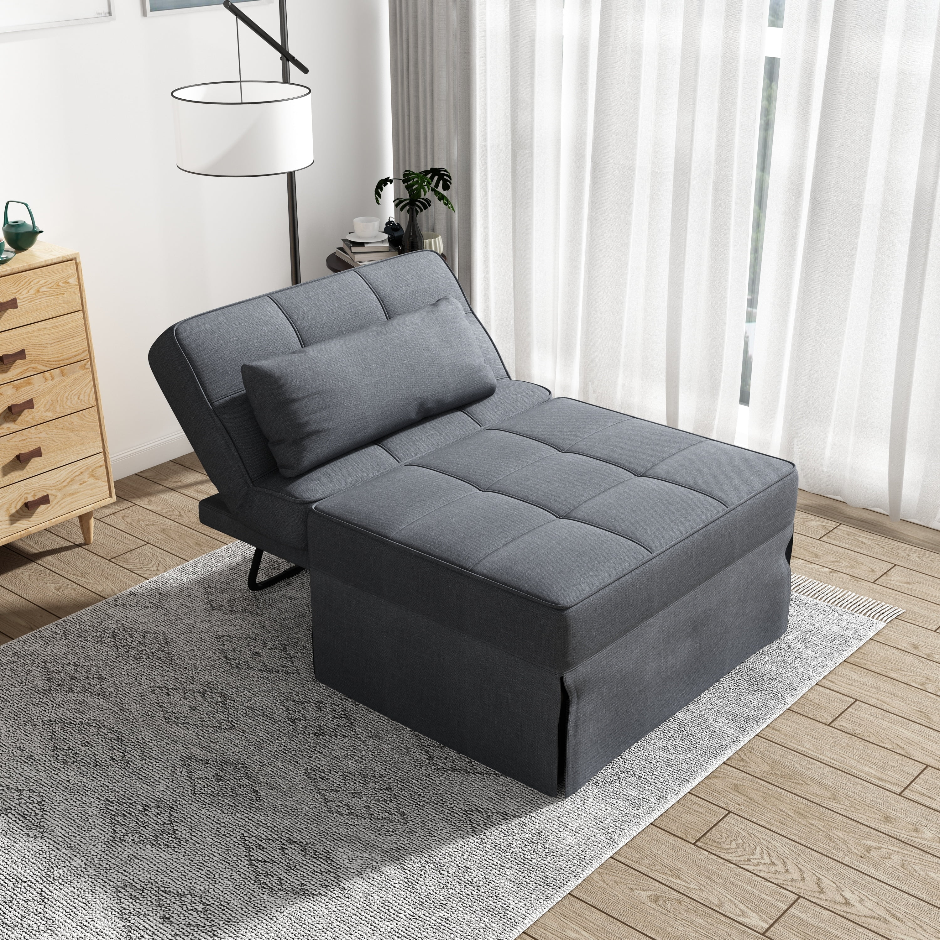 Oaks Aura Living Room Bed Room Metal Frame with Upholstery Recliner Bed Ottoman Dark Grey