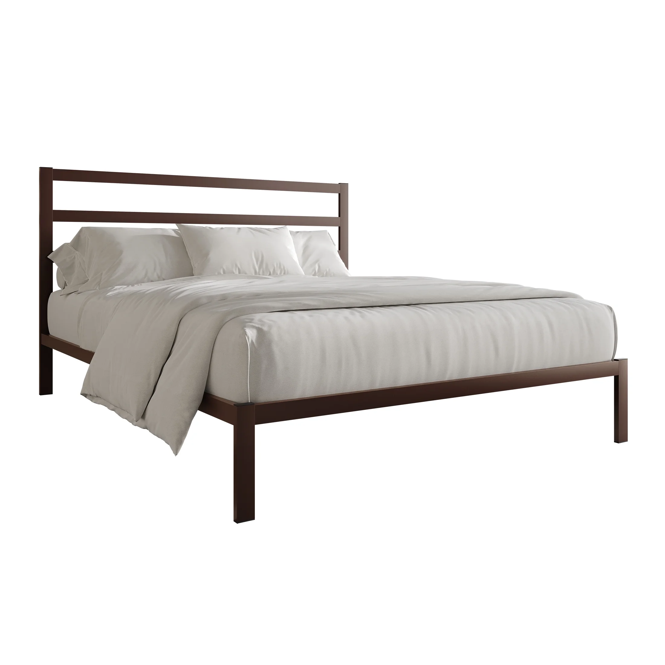 Castle Place Classic King Size Metal Platform Bed, Brown