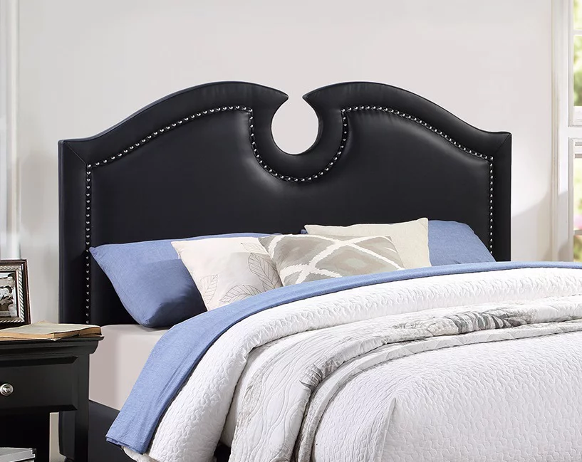 Modern Black Faux Leather Queen Size Bed Bedroom Furniture 1pc bed Plywood Pine Wood Bedframe