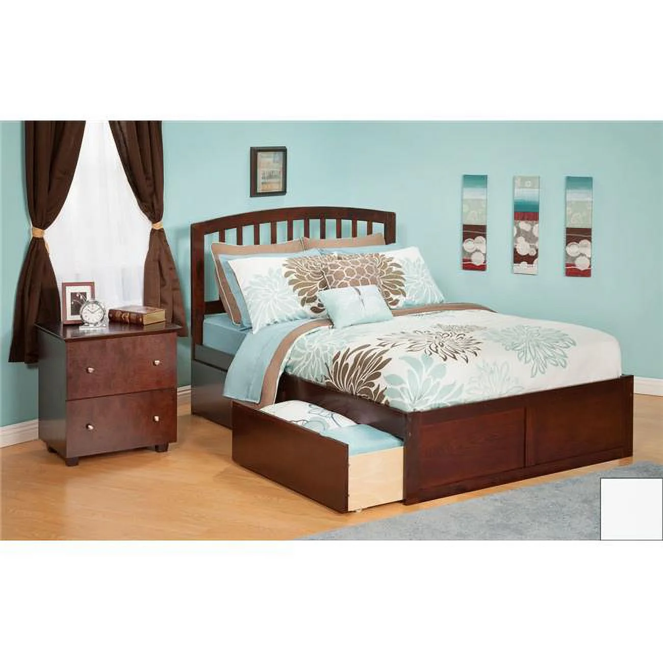 Richmond Full Bed with Flat Panel Footboard and Urban Bed Drawers in a White Finish
