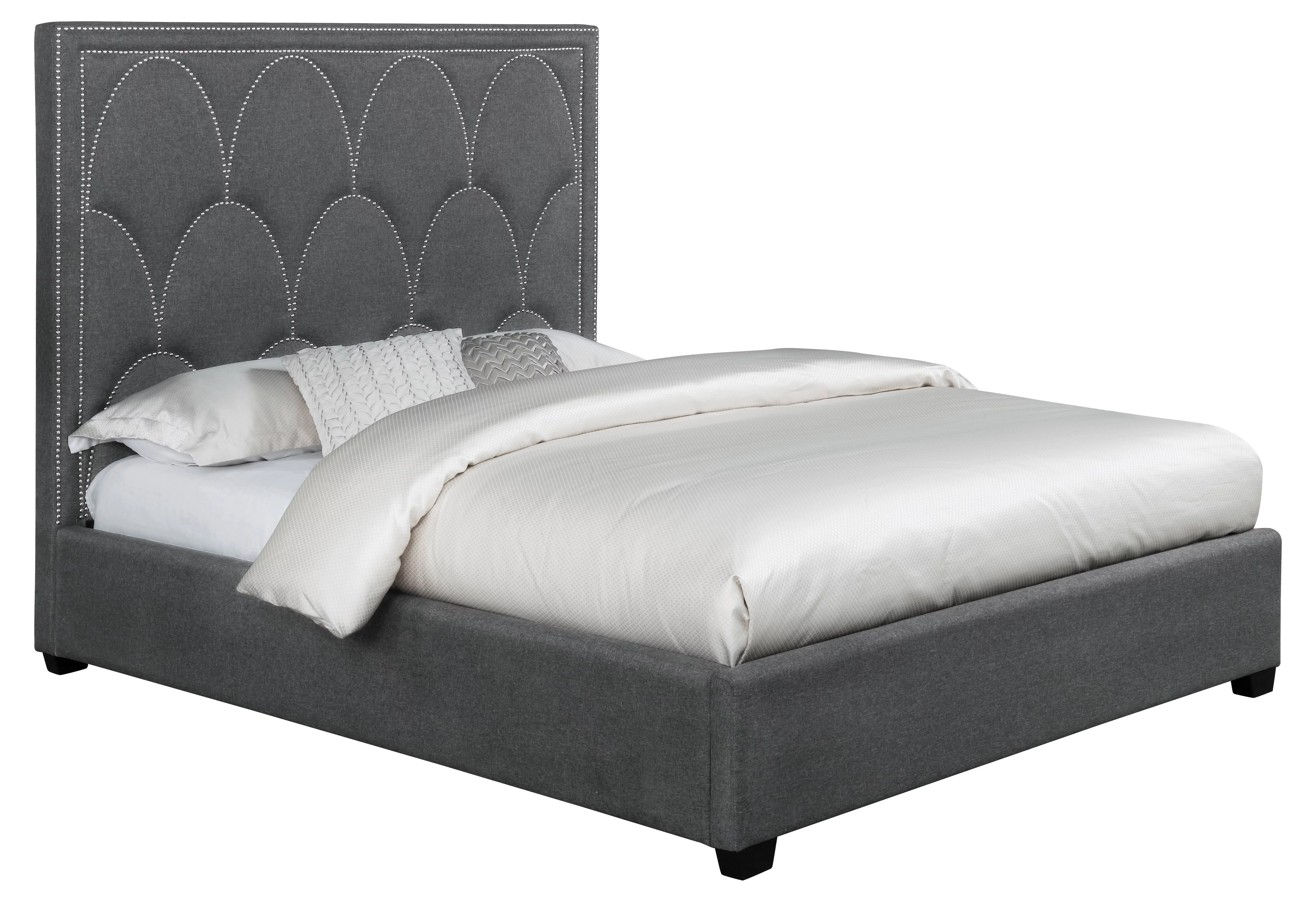 Bowfield Upholstered Bed With Nailhead Trim Charcoal