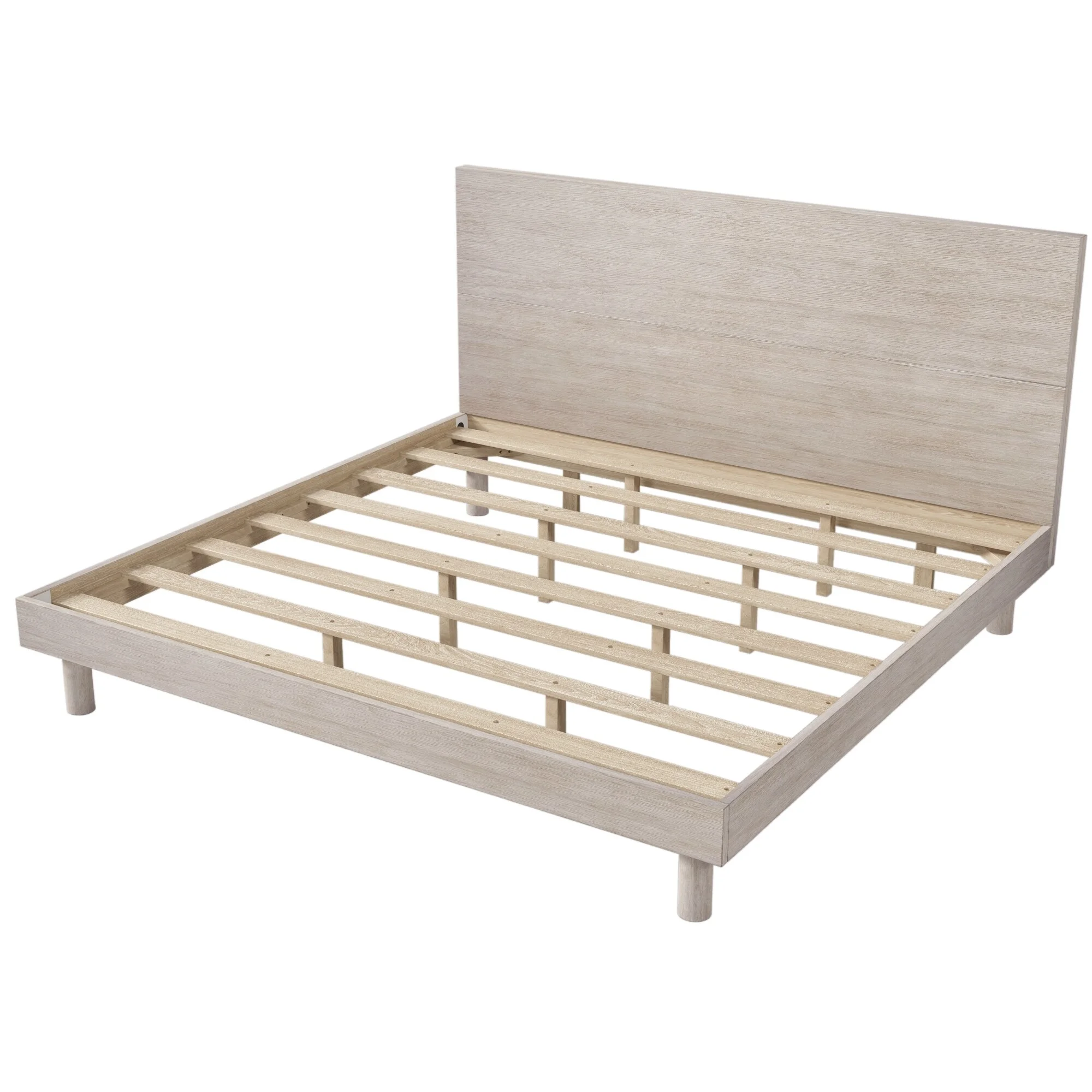 King Platform Bed, Modern Concise Style Solid Wood Grain Platform Bed