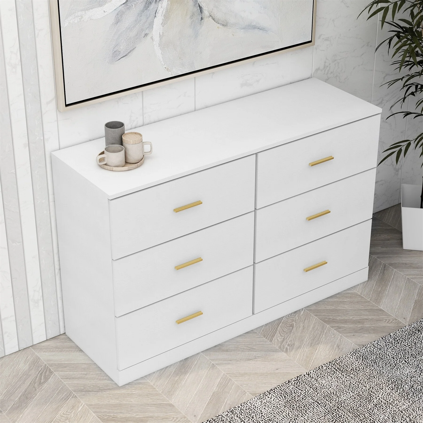 BESTCOSTY Modern White 6-Drawer Dresser for Bedroom