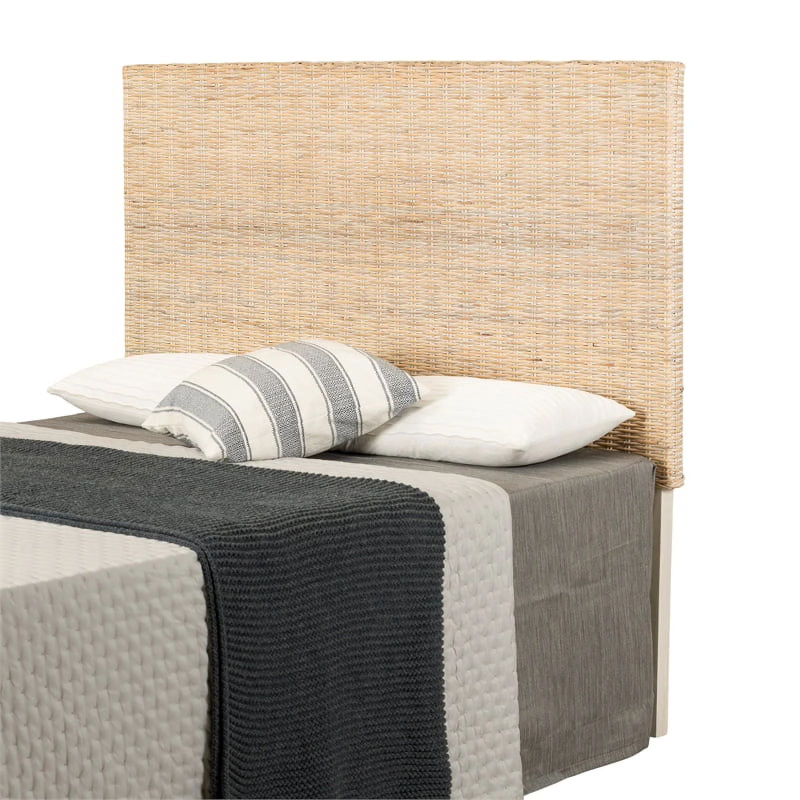 South Shore Lilak, Coastal Rattan Queen Headboard, White Washed Rattan
