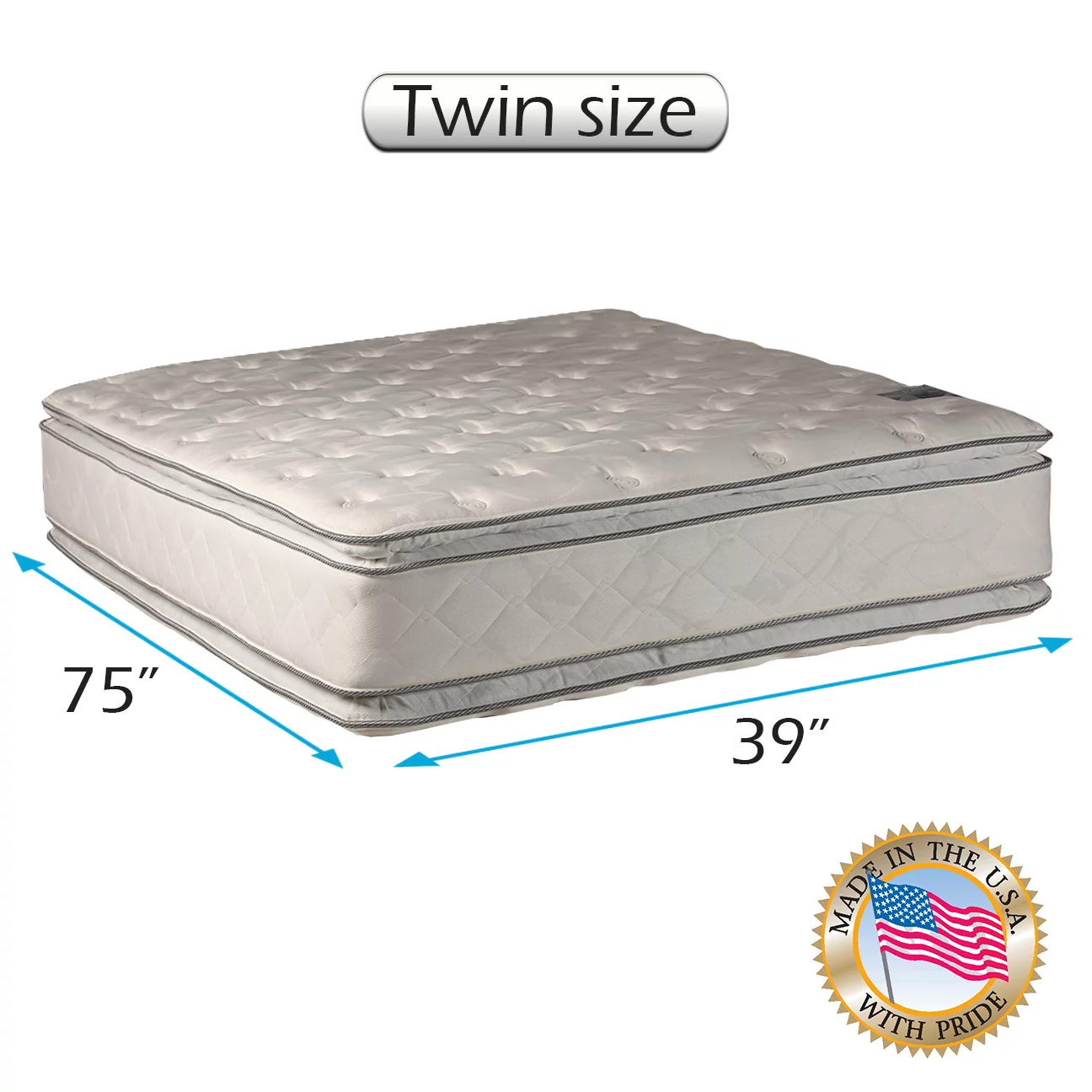 DS USA Serenity 2-Sided Medium Soft PillowTop Mattress Only with Mattress Cover Protector - Sleep System, Orthopedic Type, Fully Assembled, Long Lasting Comfort by Dream Solutions (Twin 39