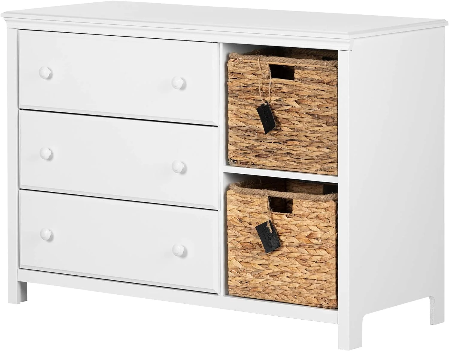 Cotton Candy 3-Drawer Dresser With Baskets, Pure White