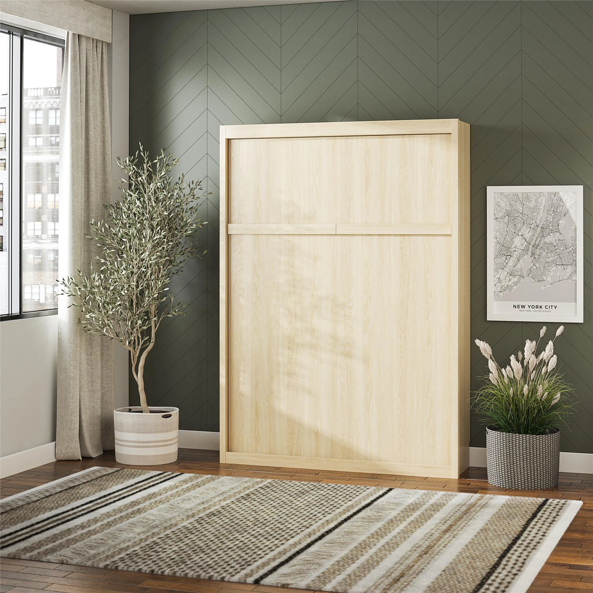Signature Sleep Paramount Full Size Murphy Bed with Easy Open Close Mechanism, Monterey Oak
