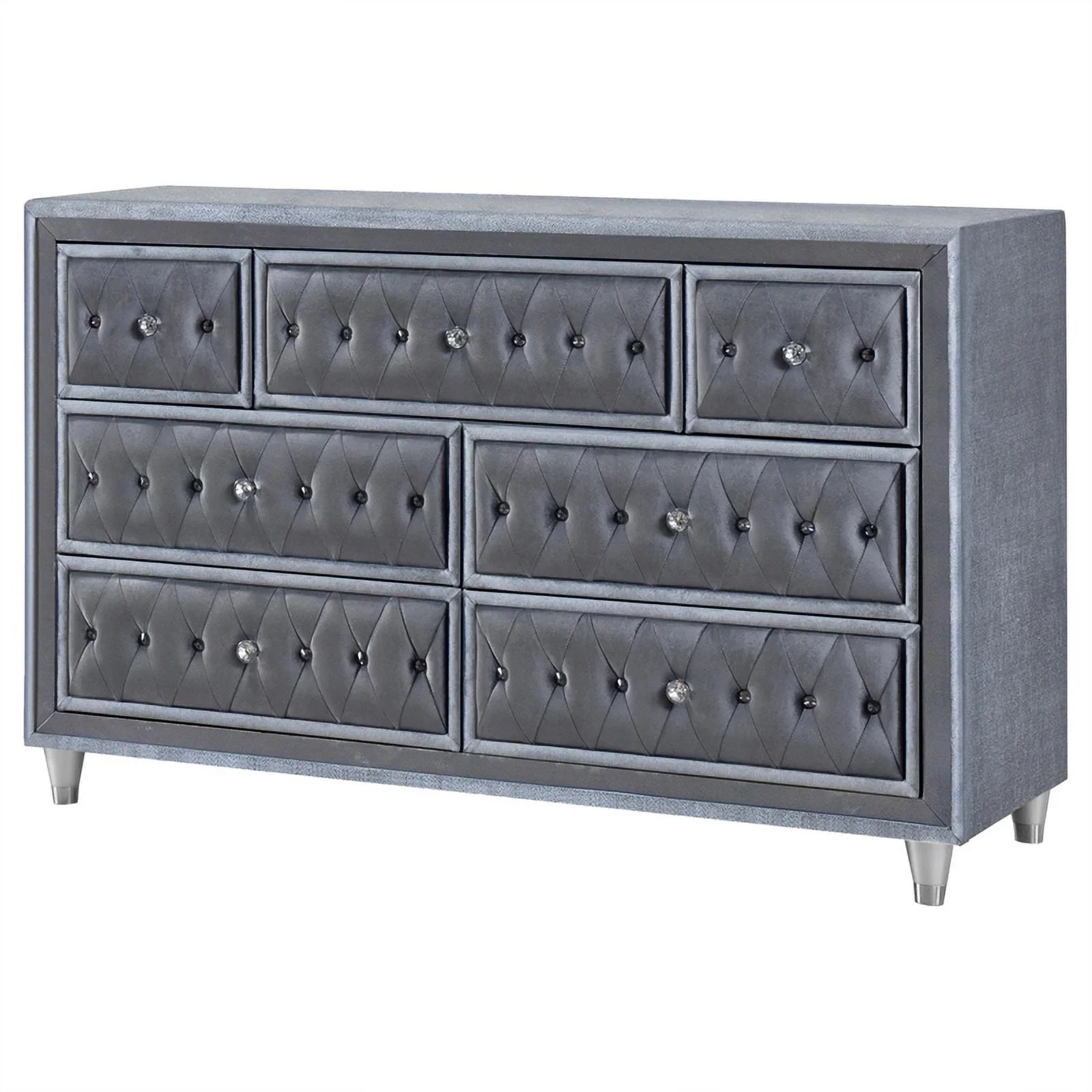 Maklaine Modern 7-drawer Velvet Upholstered Tufted Dresser in Gray