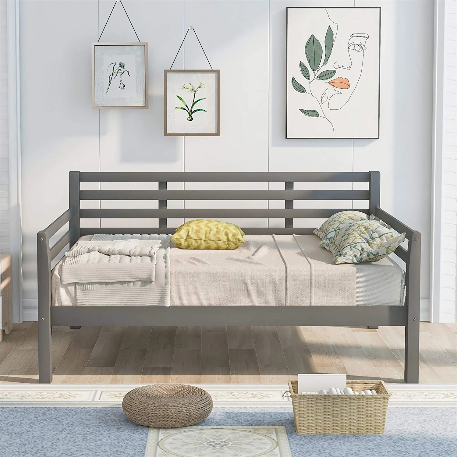 Full Size Daybed With Clean Lines,Wooden Daybed Frame (Full Size,Gray)