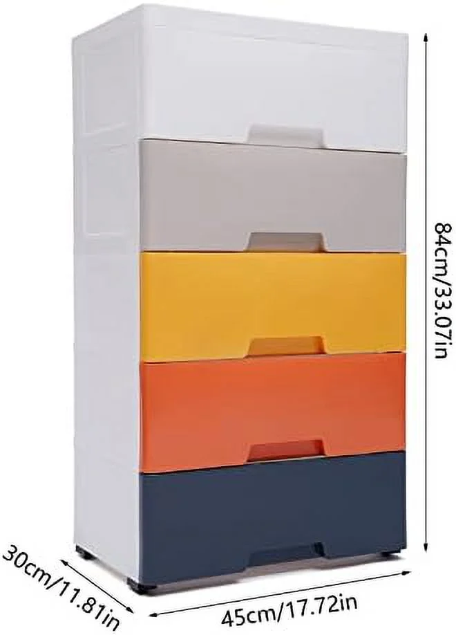 RUNFAYBIU Plastic Drawers Dresser 5 Drawers Dressers Chests with Wheels Cabinet Toys Snacks Organizer for Bedroom Living Room Playroom (Gradient Blue)