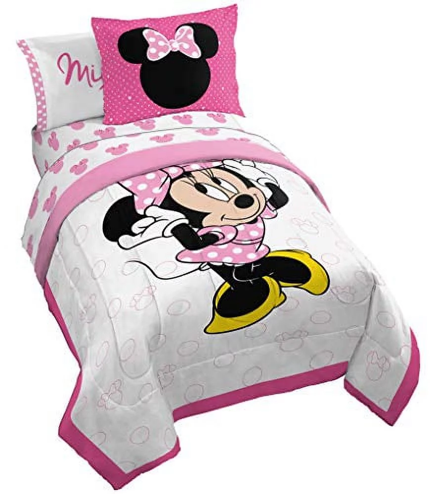 Disney Minnie Mouse XOXO 5 Piece Twin Bed in a Bag, 100% Microfiber, Pink