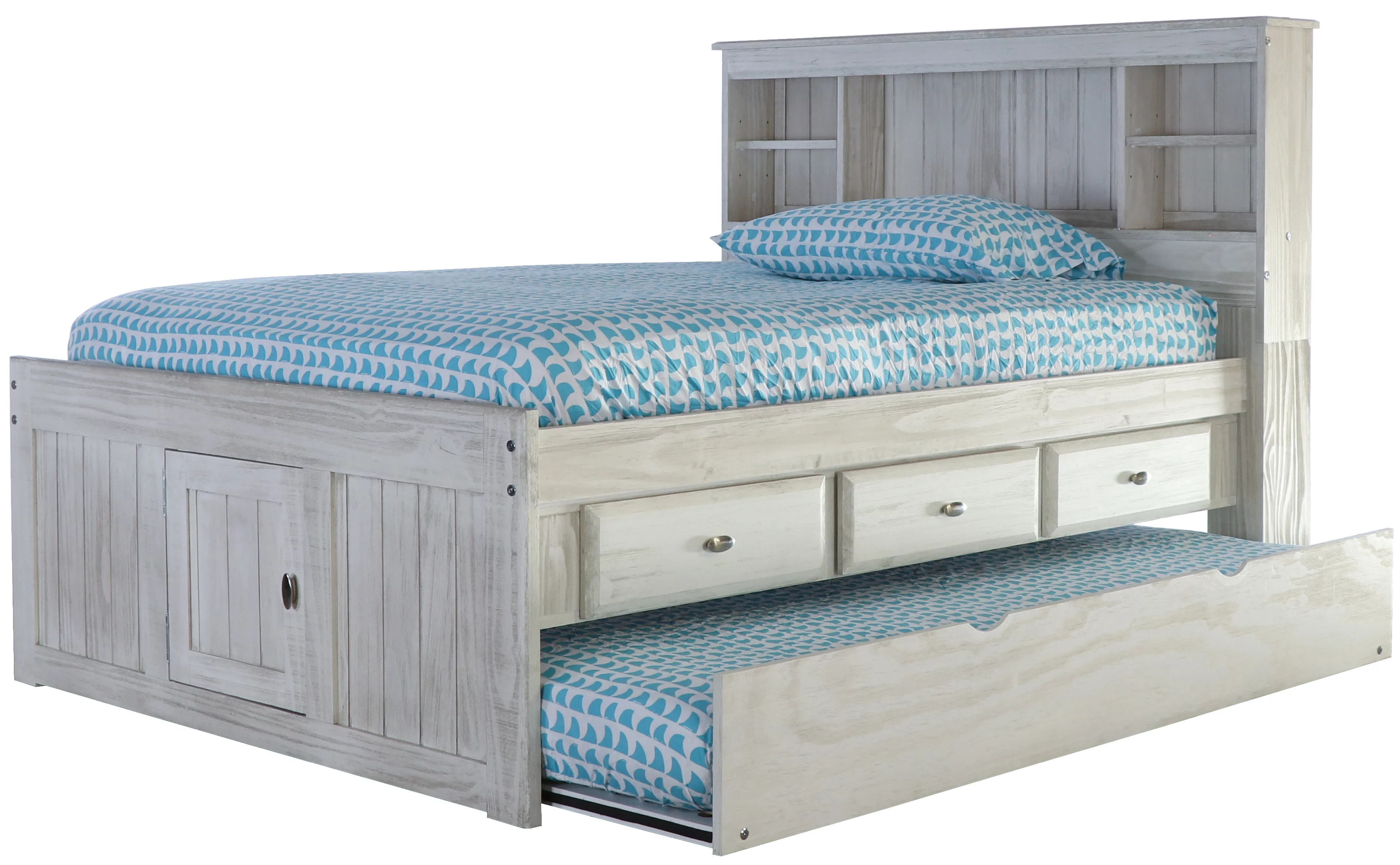 Discovery World Furniture Full Bookcase Bed with 3 Drawers and Trundle in Ash