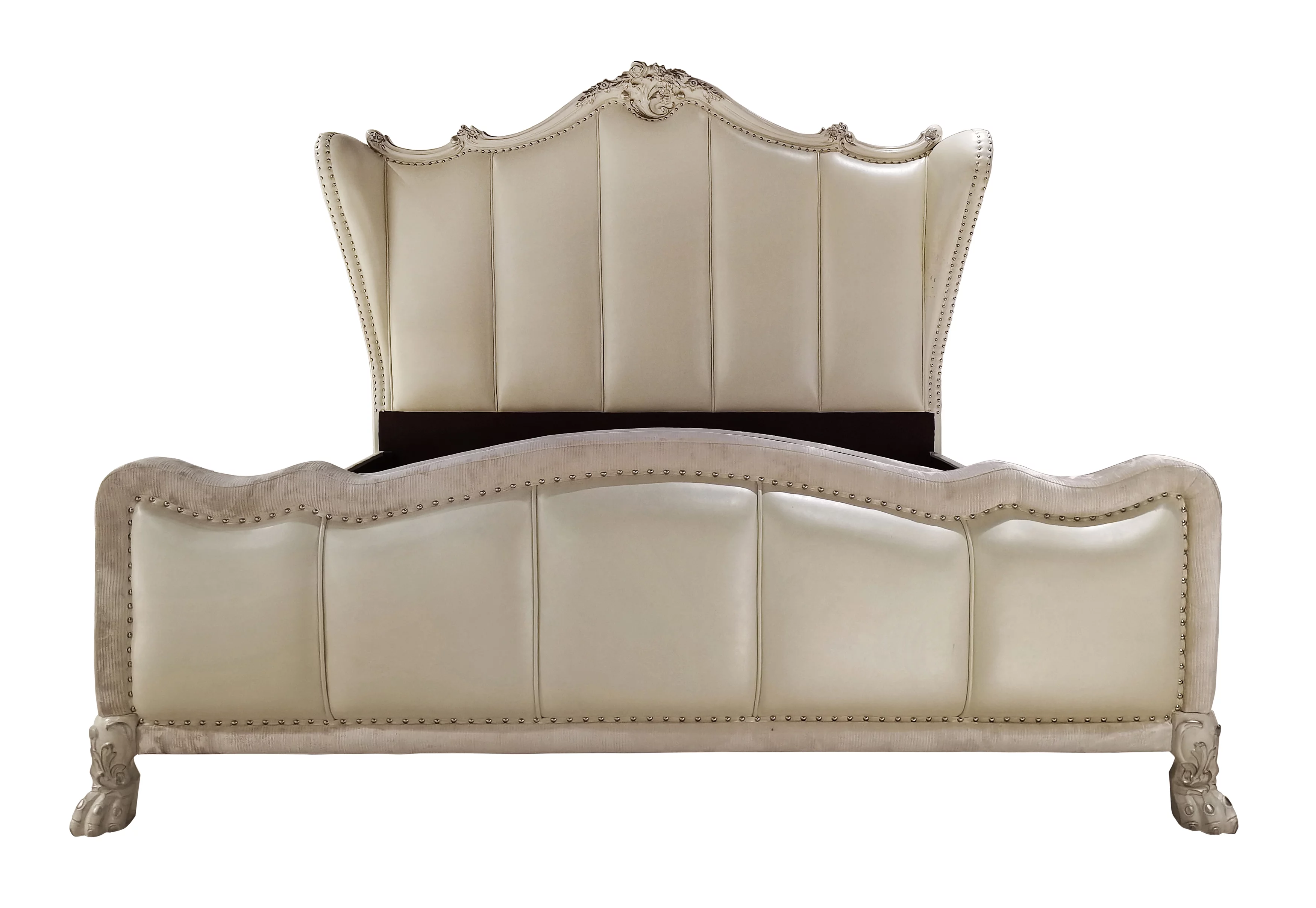ACME Dresden Upholstered Tufted Bed with Wingback Headboard in Bone White