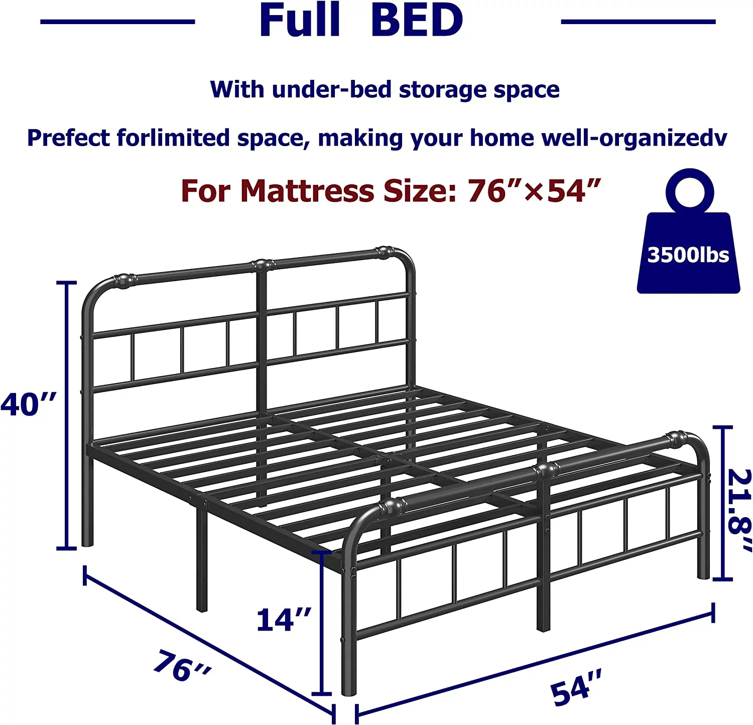 Full Size Bed Frame with Headboard and Footboard, No Box Spring Needed Heavy Duty Metal Platform, Premium Steel Slat, Noise Free, Easy to Assemble——14