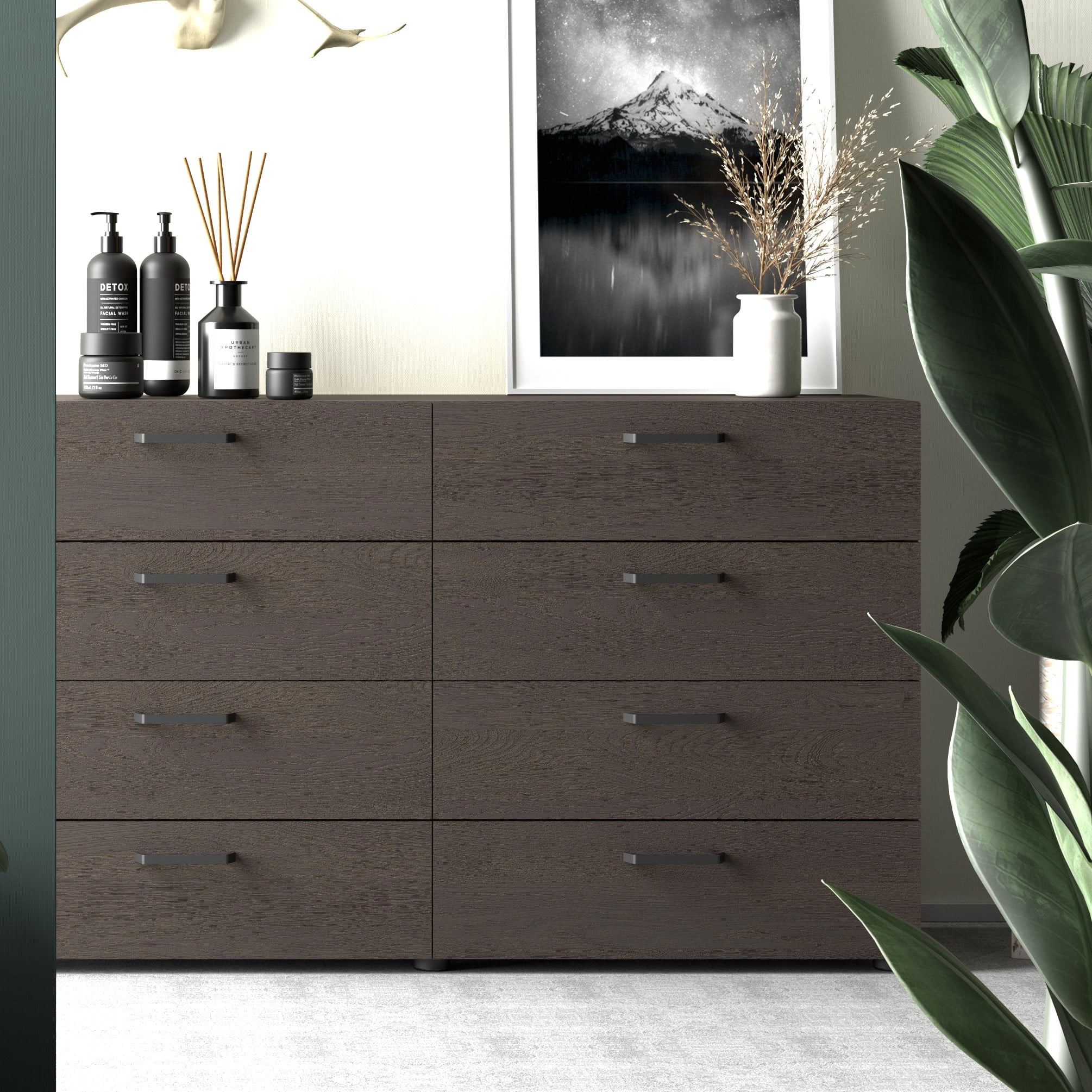 Dallas Collection 8-Drawer Double Dresser for Bedroom, Dark Chocolate color