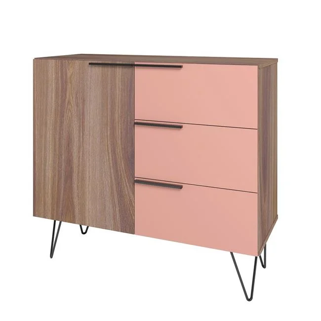 35.43 in. Beekman Dresser with 2 Shelves, Brown & Pink